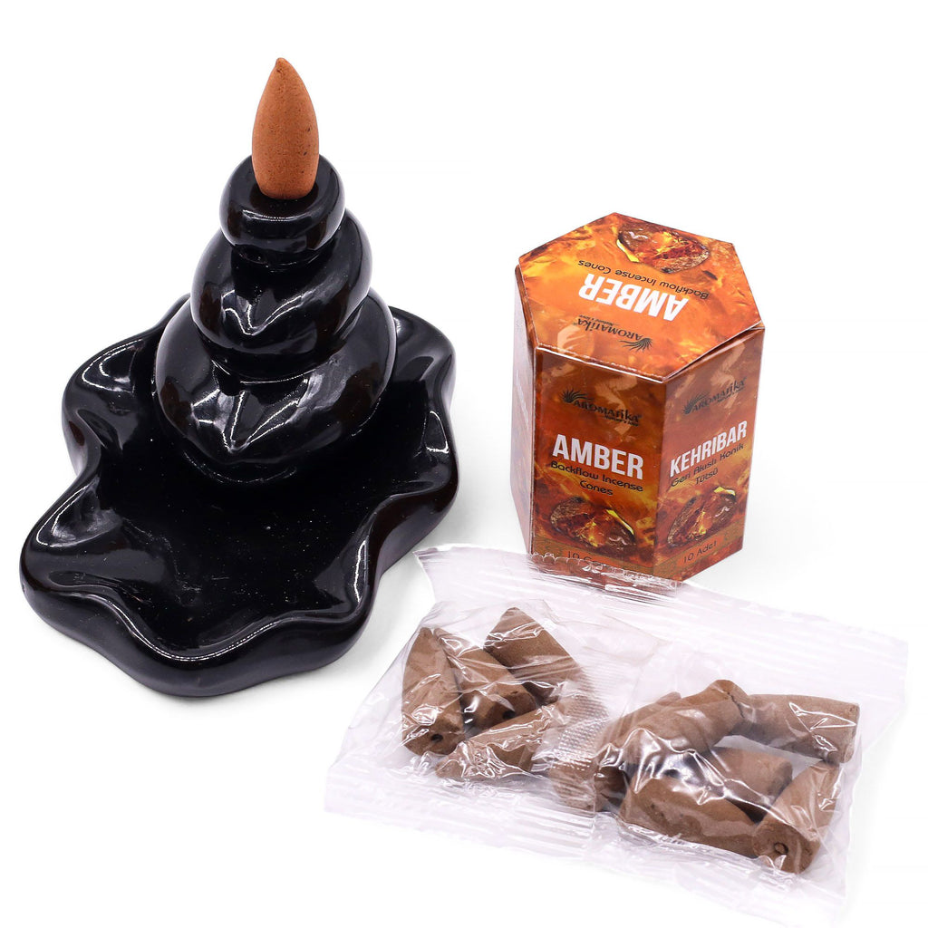 Pack of 10 Aromatika Masala Backflow Incense Cones Amber Aroma