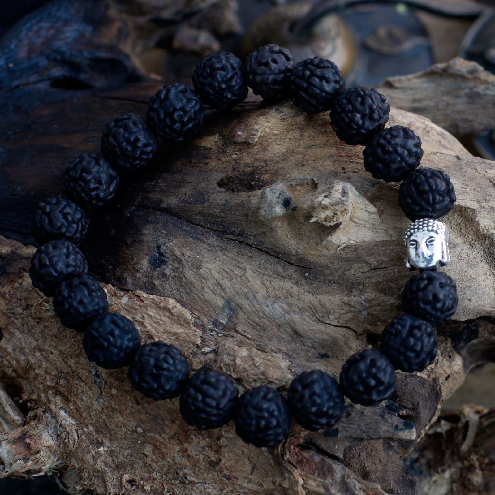 Rudraksha Buddha Bangle Mala with Dark Beads for Stylish Look