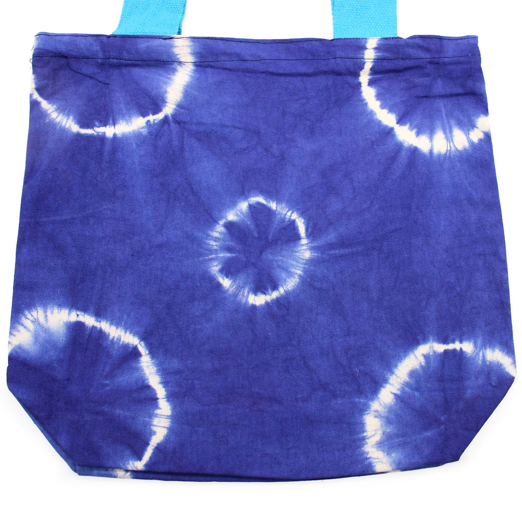 Natural Tie Dye Cotton Bag with Blue Rings and Comfortable Handle