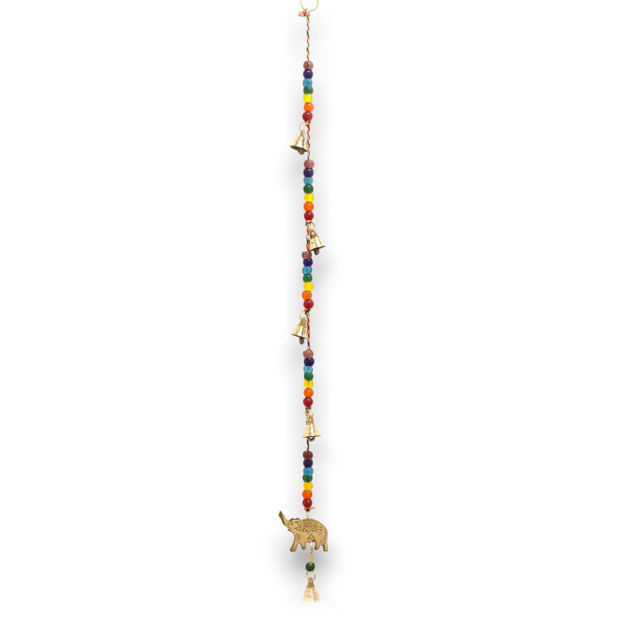 Indian Chimes Brass Elephant with Chakra Beads and String Bells
