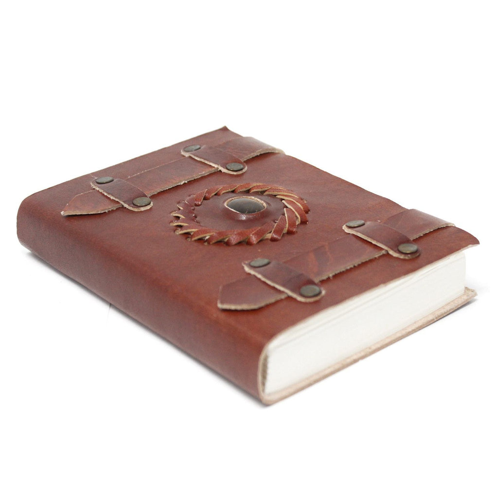Leather Tigereye Notebook with Belts in Vintage Style Design