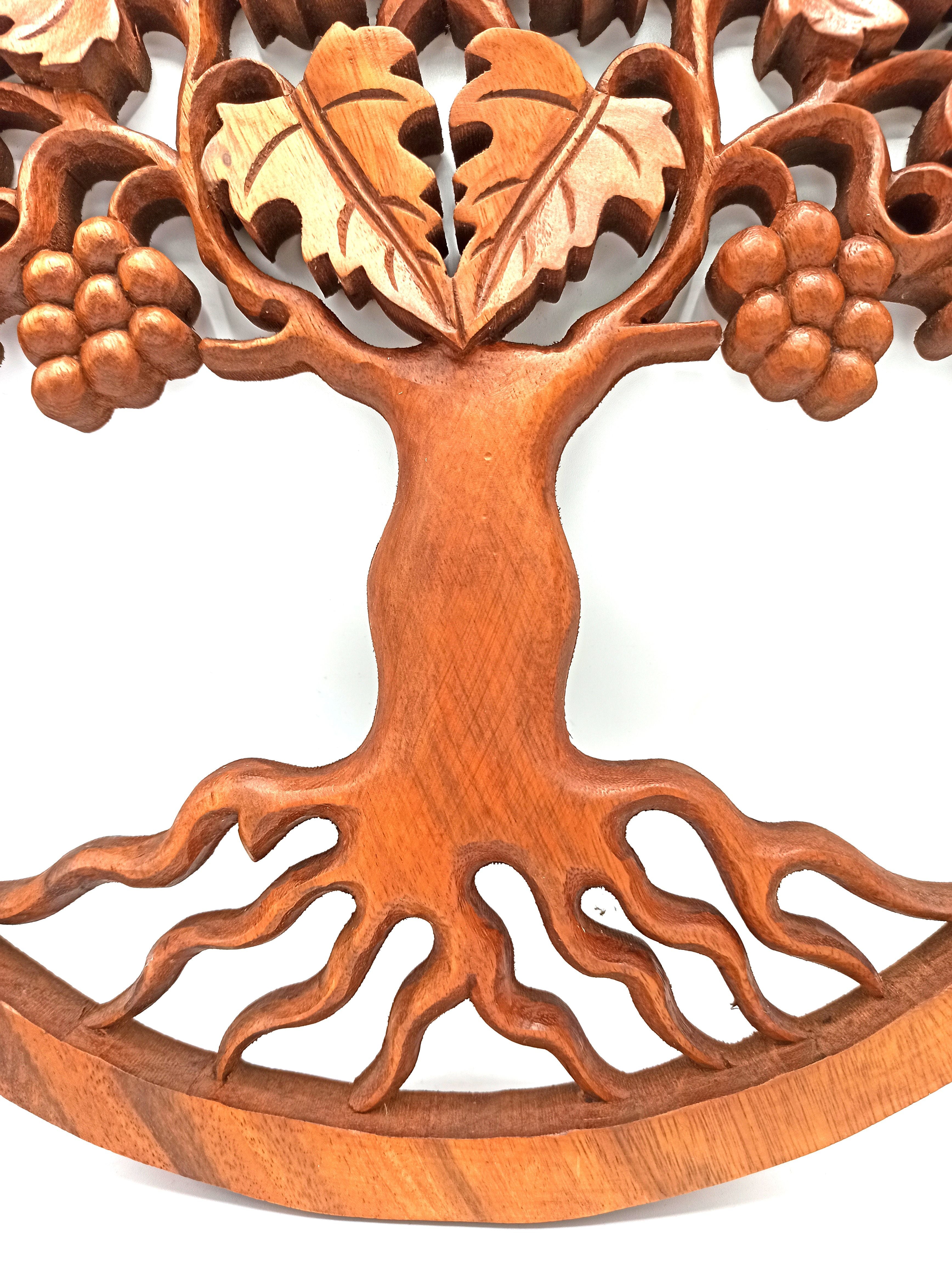 Tree of Life Grapes Panel Decorative Wooden Art for Wall Display