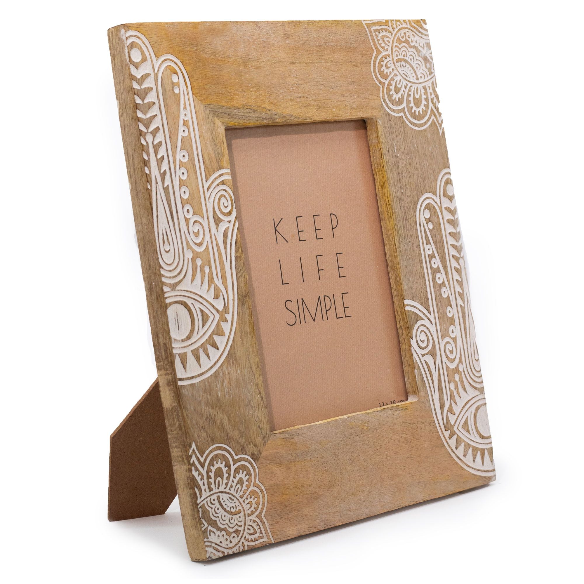 Large Mango Wood Picture Frame with Hamsa Design in White Finish