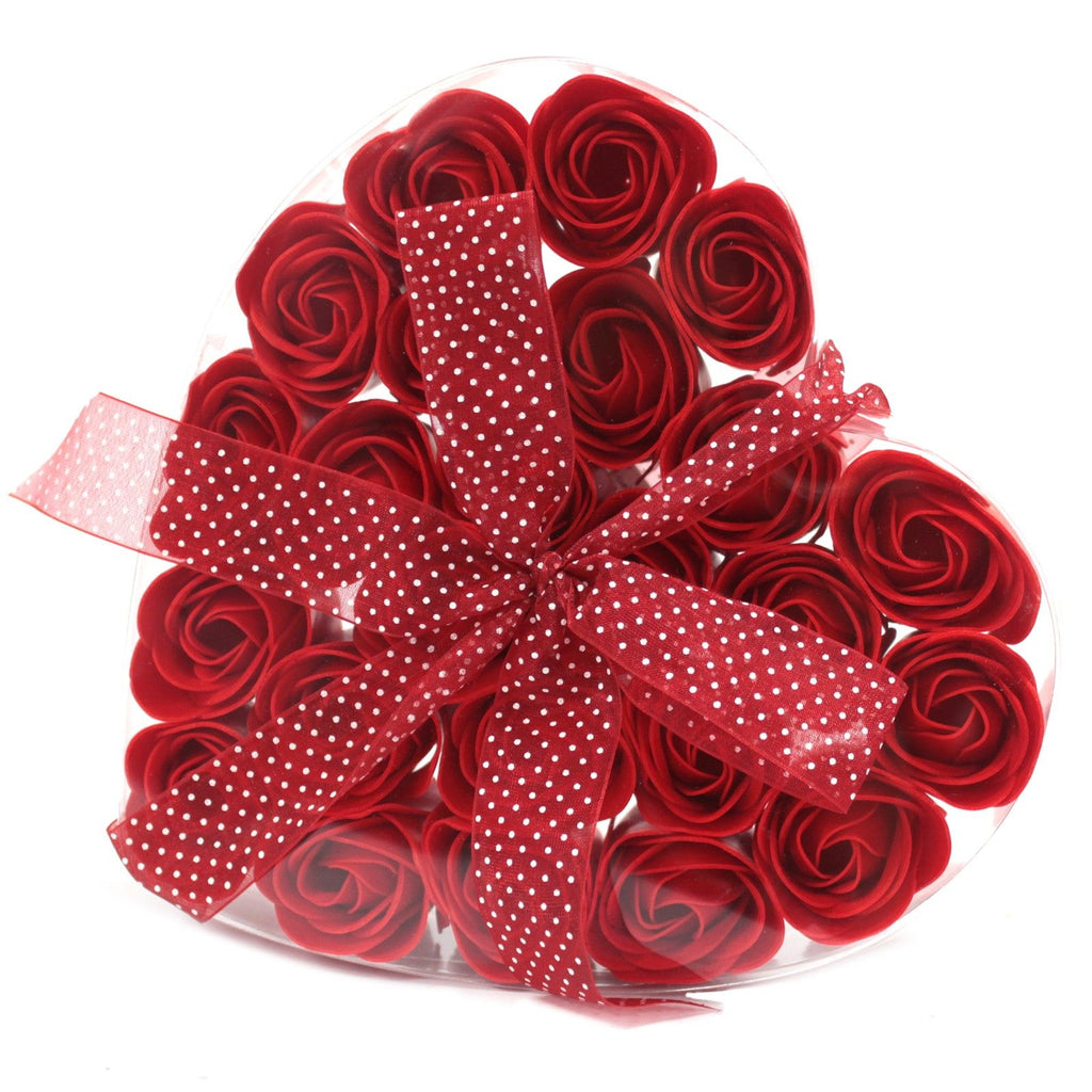 Set of 24 Soap Flower Heart Box with Red Roses for Gifting