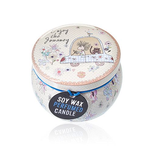 Art Tin Candle with Friendly Messages in Parma Violet Design