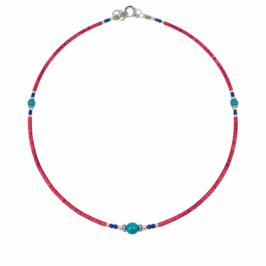 Nepalese Extra Fine Gem Necklace with Pink Coral and Turquoise Beads