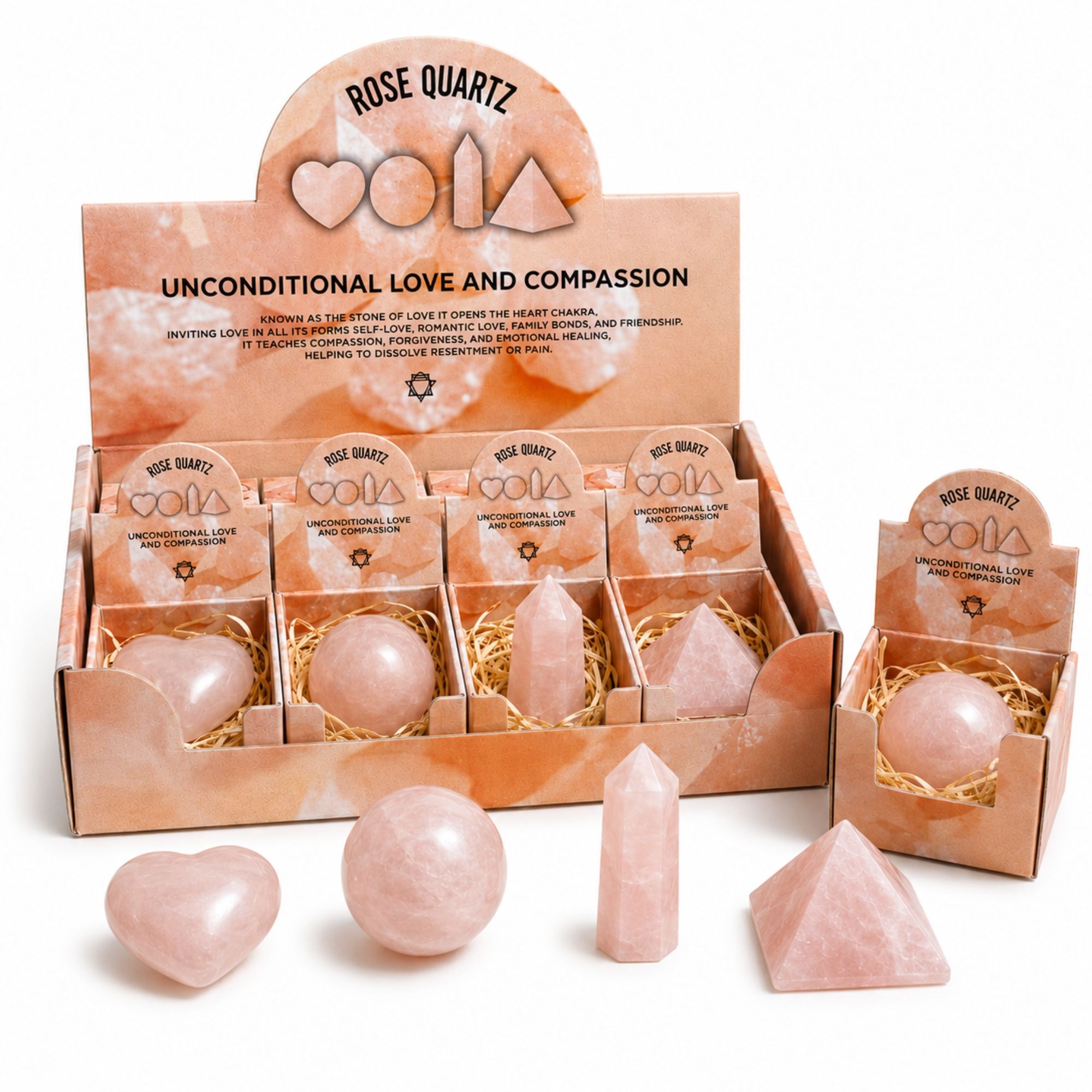 Four Gemstone Shapes Set of Rose Quartz for Home Decor Accents