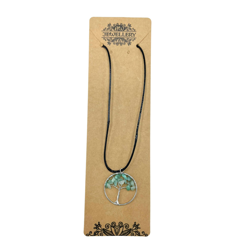 Tree of Life Pendant in Jade with Intricate Design and Gemstone