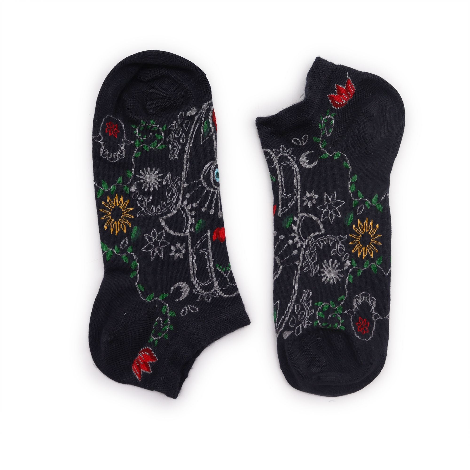 S/M Hop Hare Bamboo Low Cut Socks with Hamsa Design for Comfort