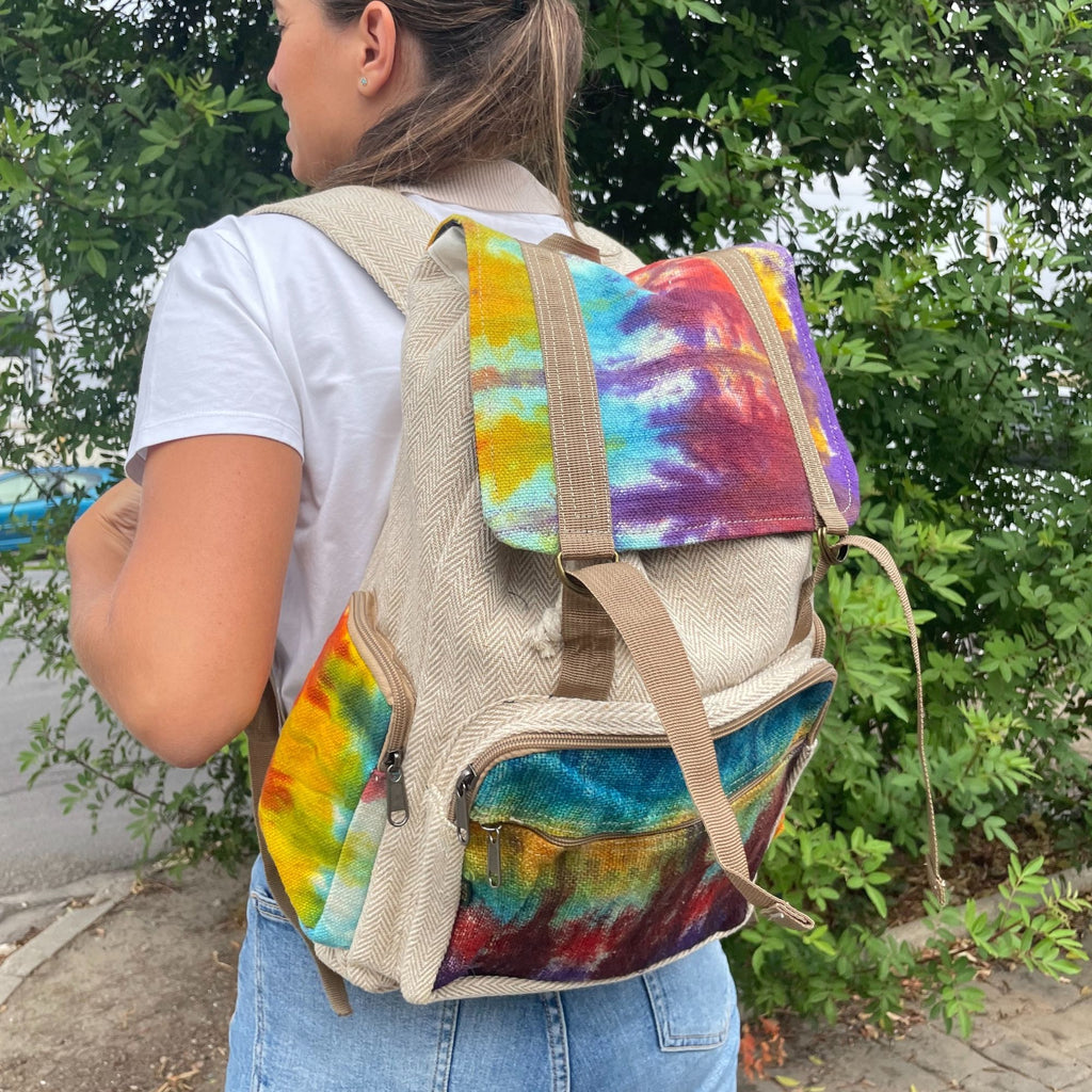 Tiedye Hemp Large Square Backpack with Vibrant Design