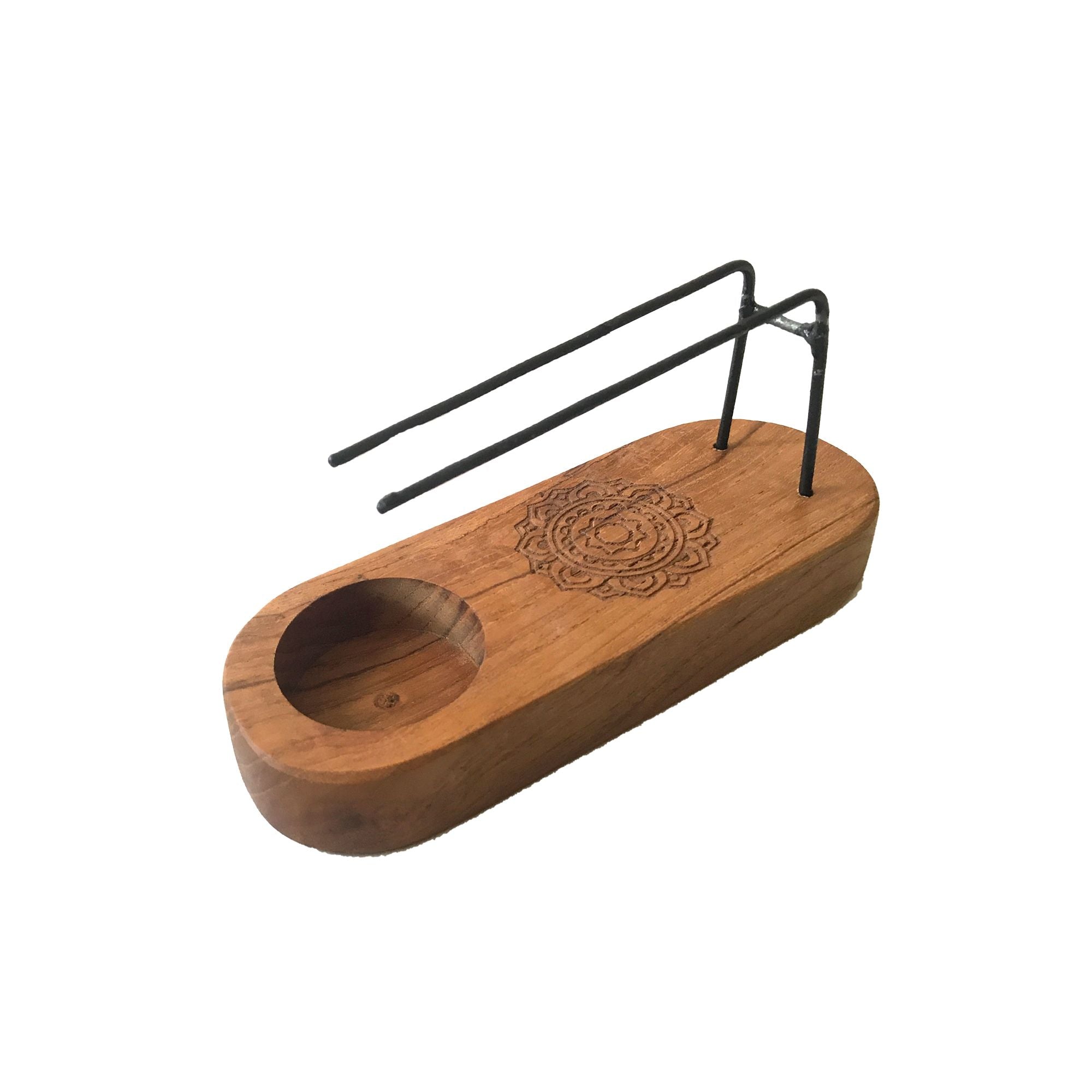 Small Palo Santo Heater with Teak Wood Mandala Design for Decor