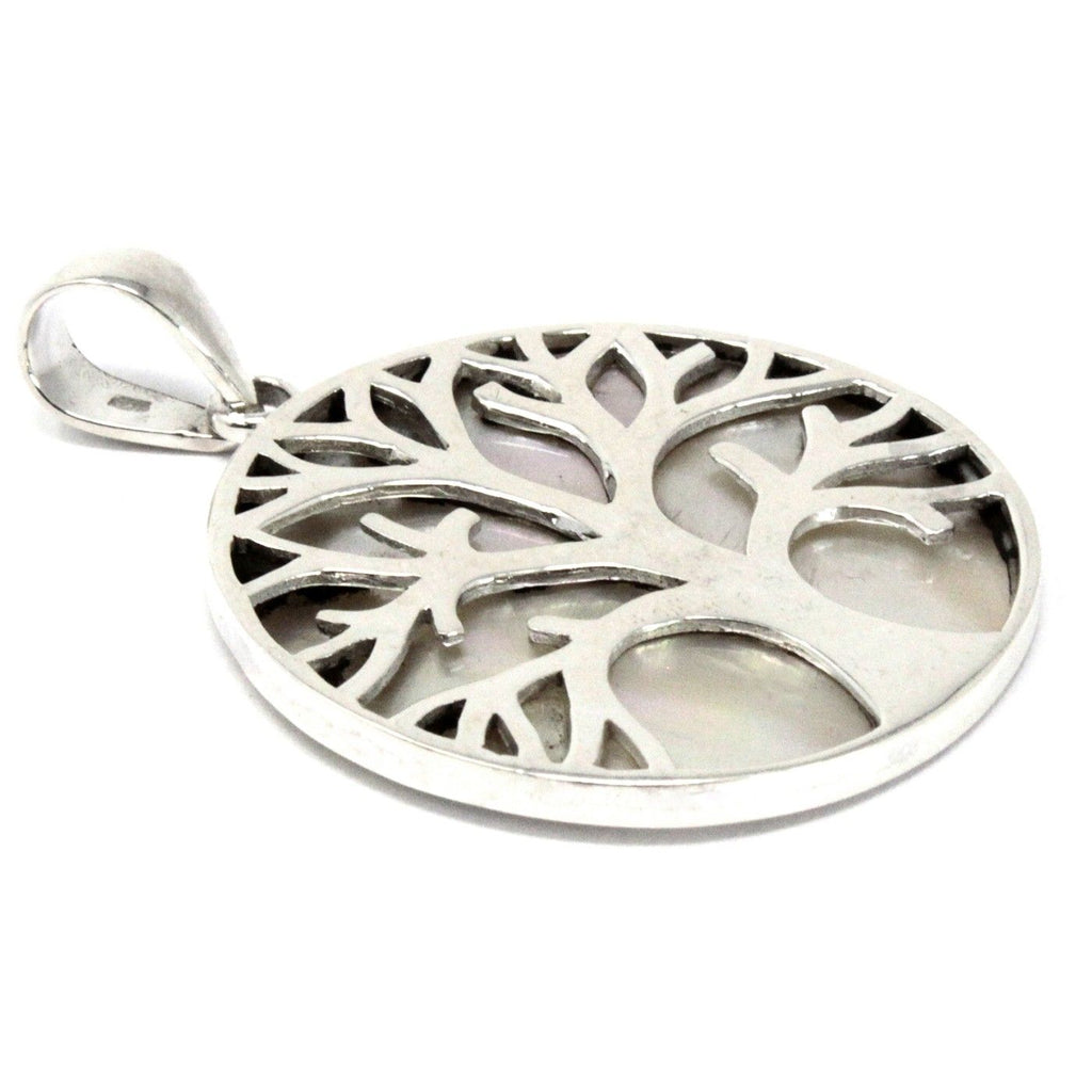 Tree of Life Silver Pendant 30mm with Mother of Pearl Charm