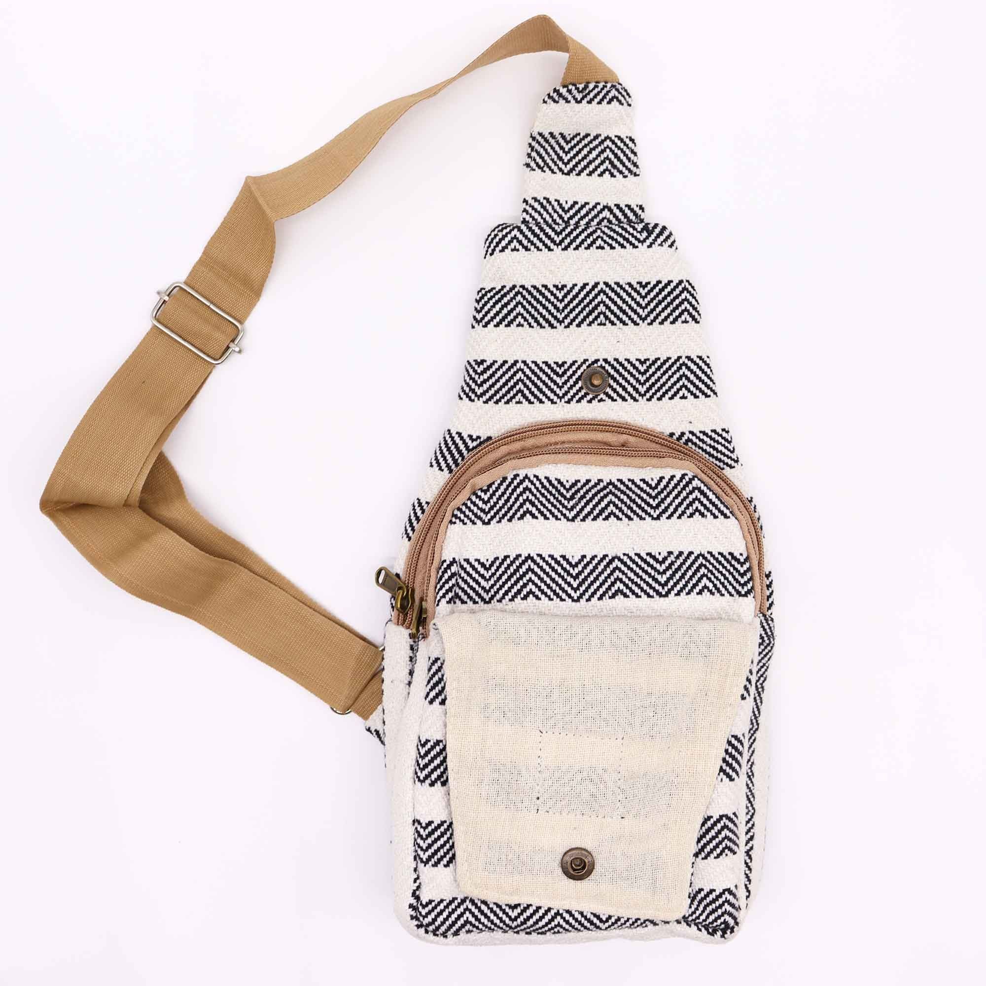 Black and White Body Cross Bag in Natural Cotton for Modern Style
