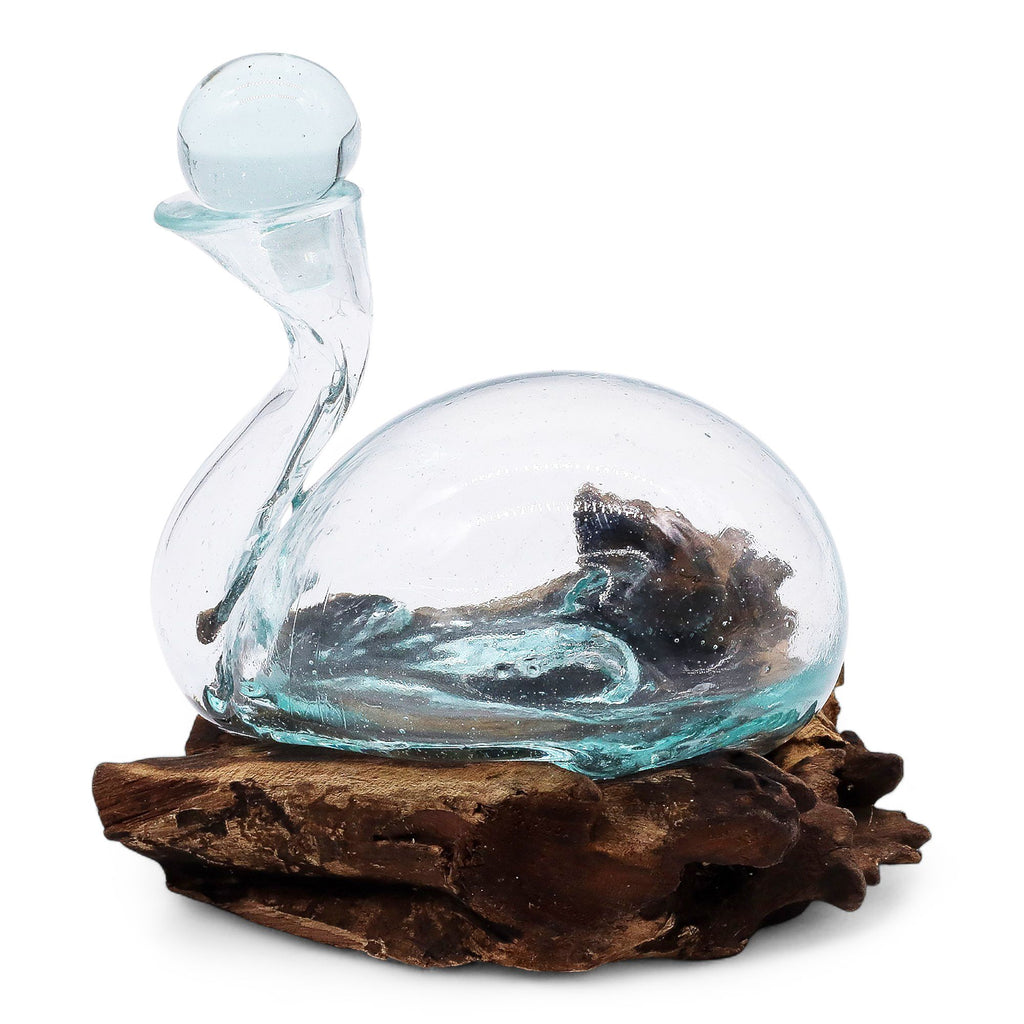 Unique Molten Glass Duck Decanter on Wood with Elegant Stopper