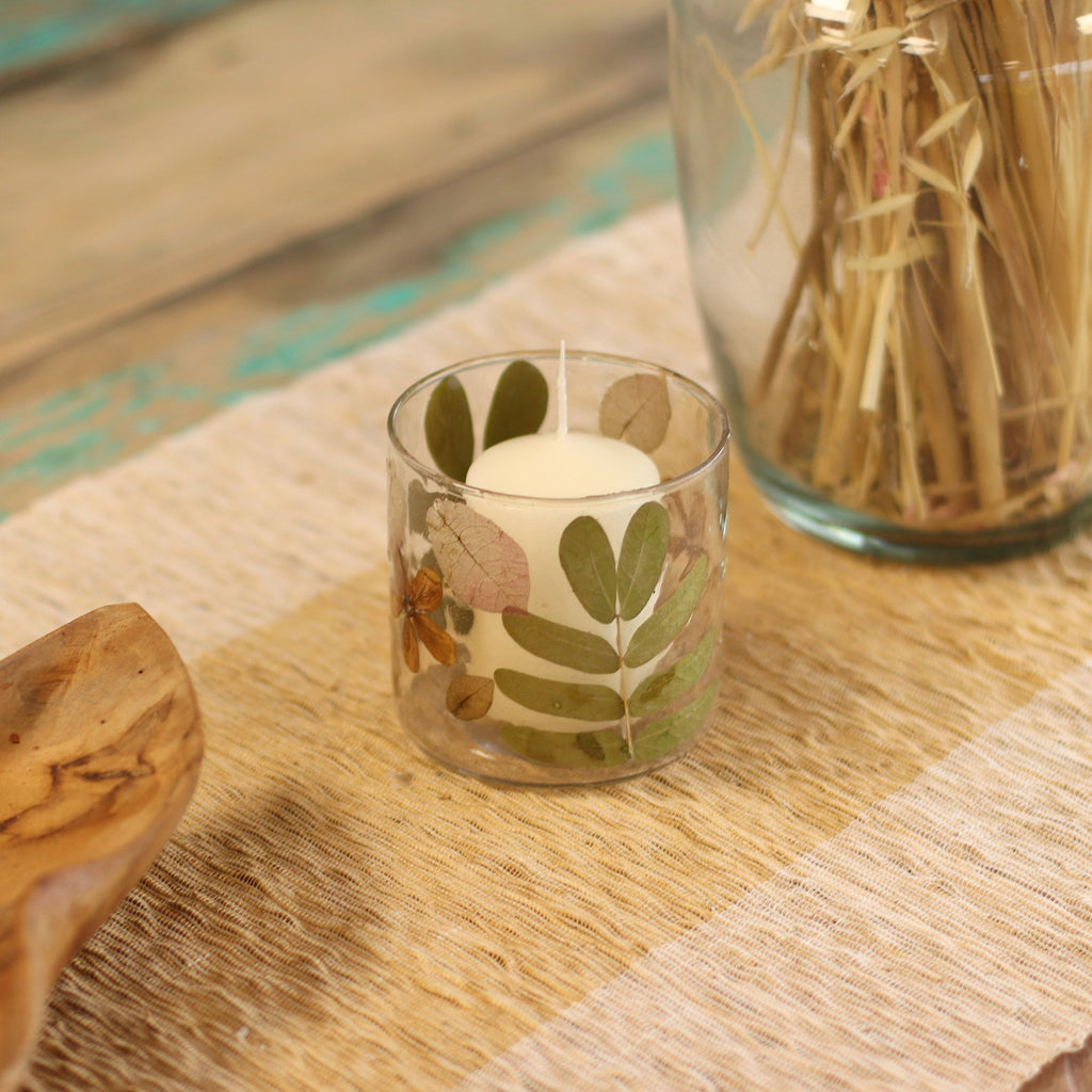 Natural Floral Glass Candle Holder Primavera for Home Decor