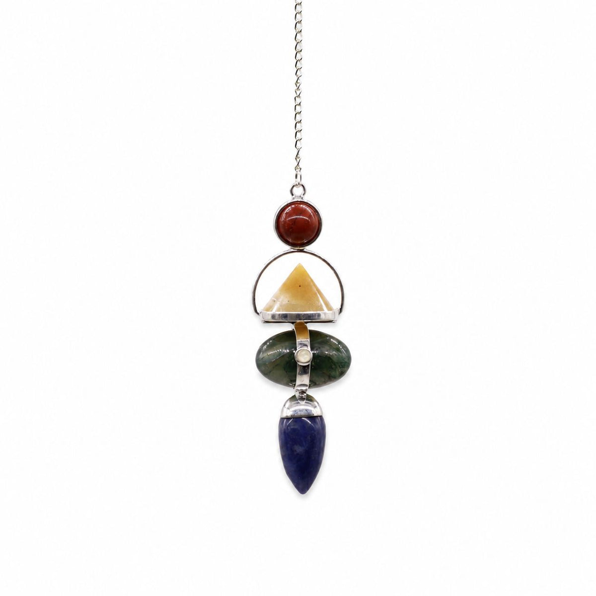 Four Elements Gemstone Pendulum - Red Jasper, Yellow Adventurine, Moss Agate, Sodalite & Moonstone