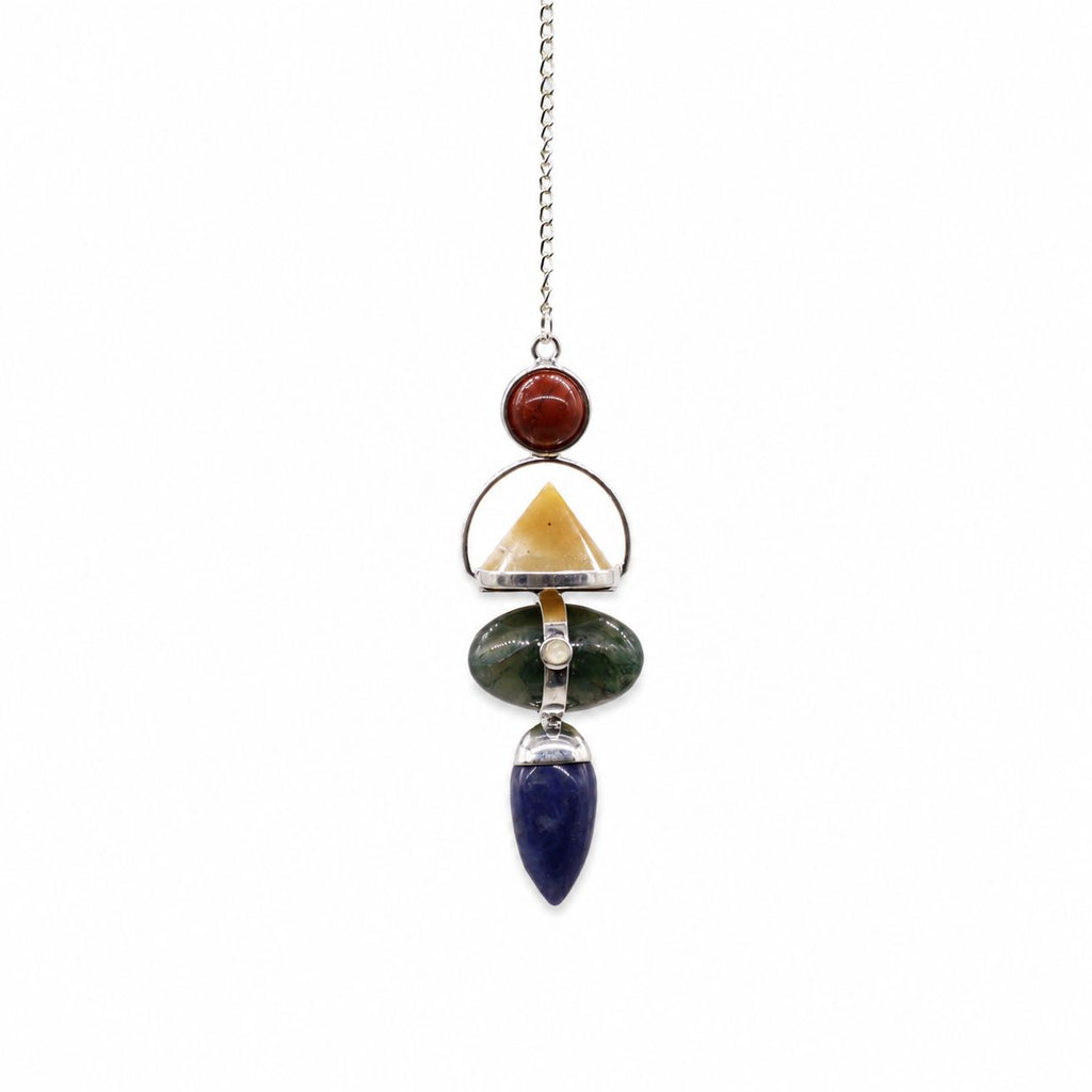 Four Elements Gemstone Pendulum with Red Jasper and Unique Gems