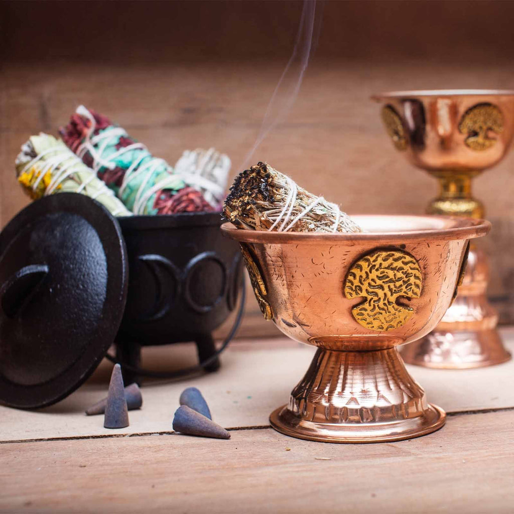 Antique Copper Ritual Chalice with Triple Moon for Spiritual Use