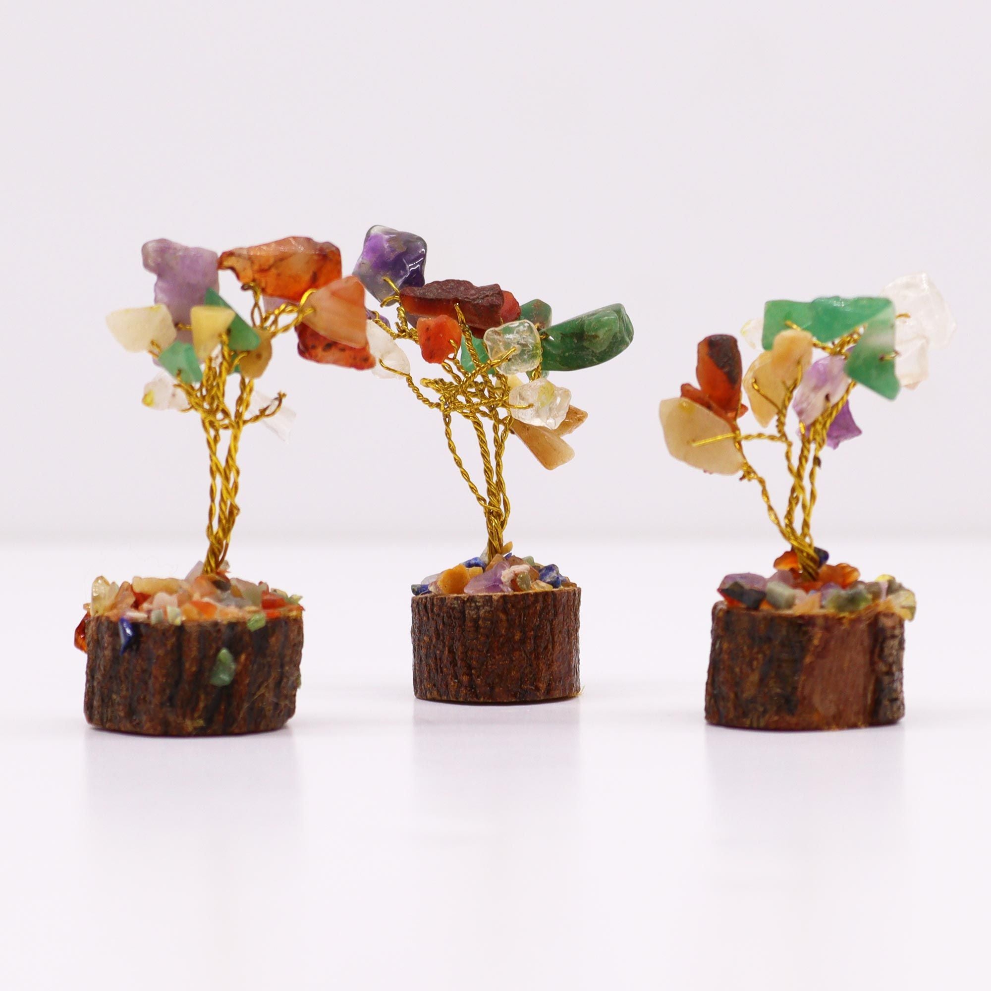 Mini Gemstone Tree on Wood Base with 15 Colourful Stones Display