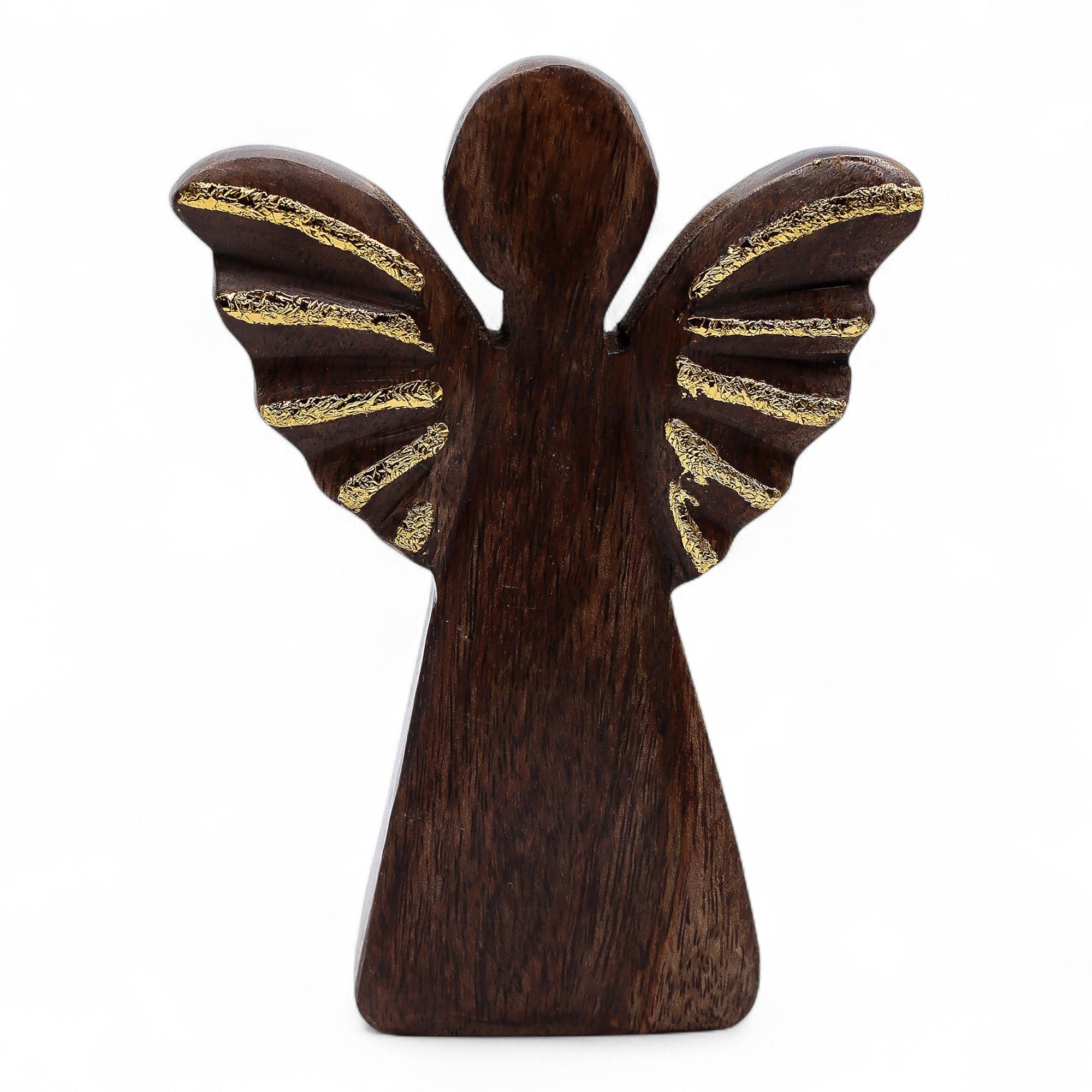 Medium Mango Wood Angel with Gold Decor for Home Display