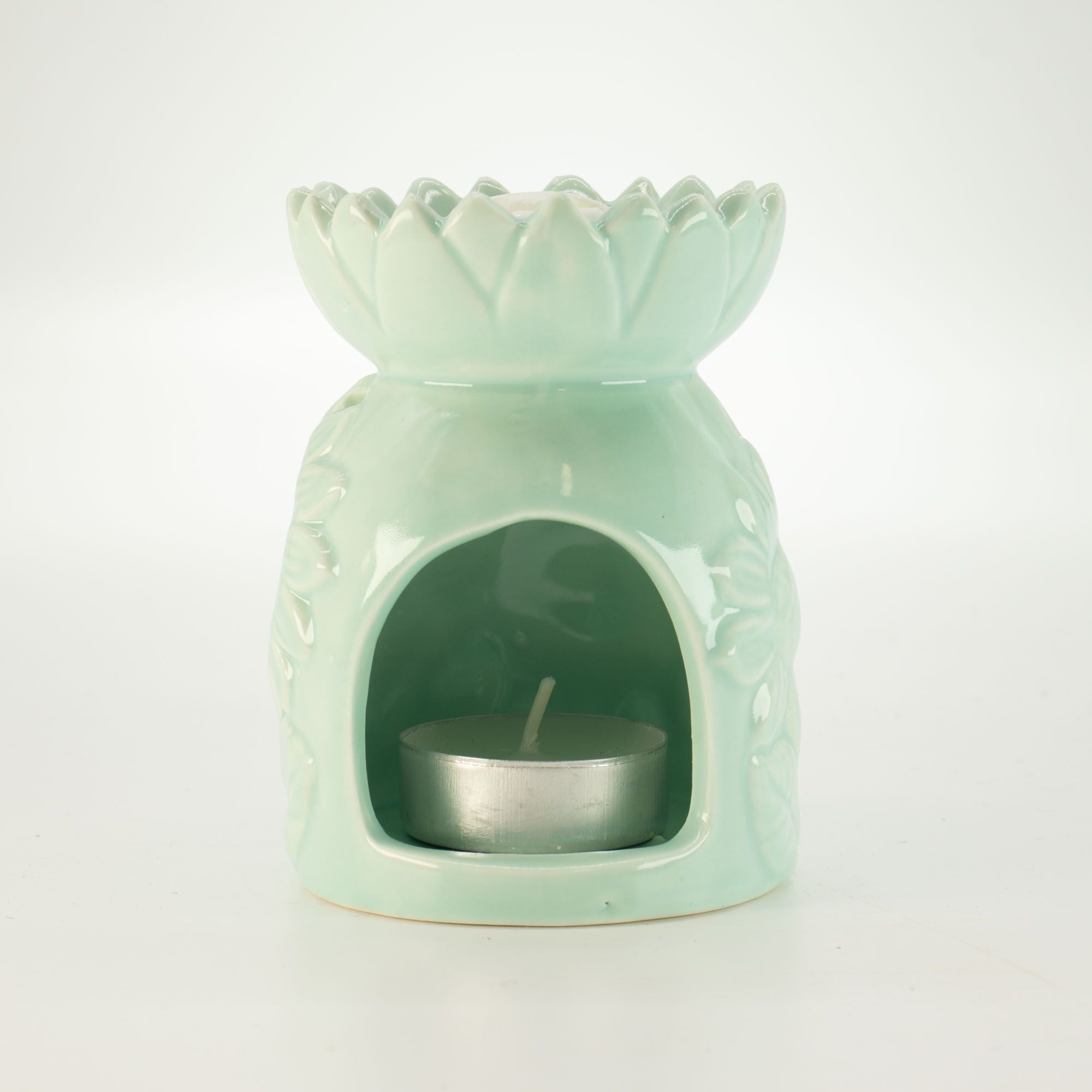Ceramic Sunflower Oil Burner in Pastel Green for Home Fragrance