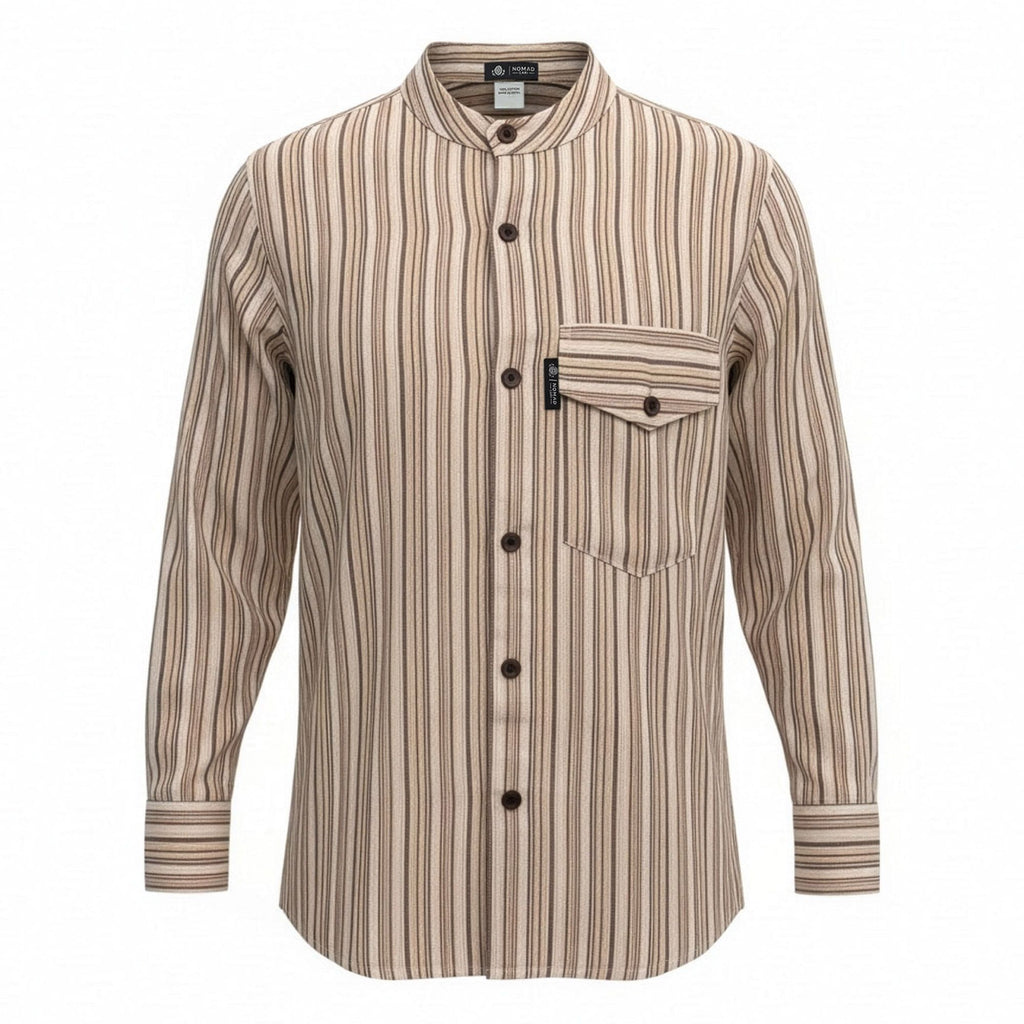 Nomad Sari Grandad Shirt in Brown Beige for Effortless Style XL