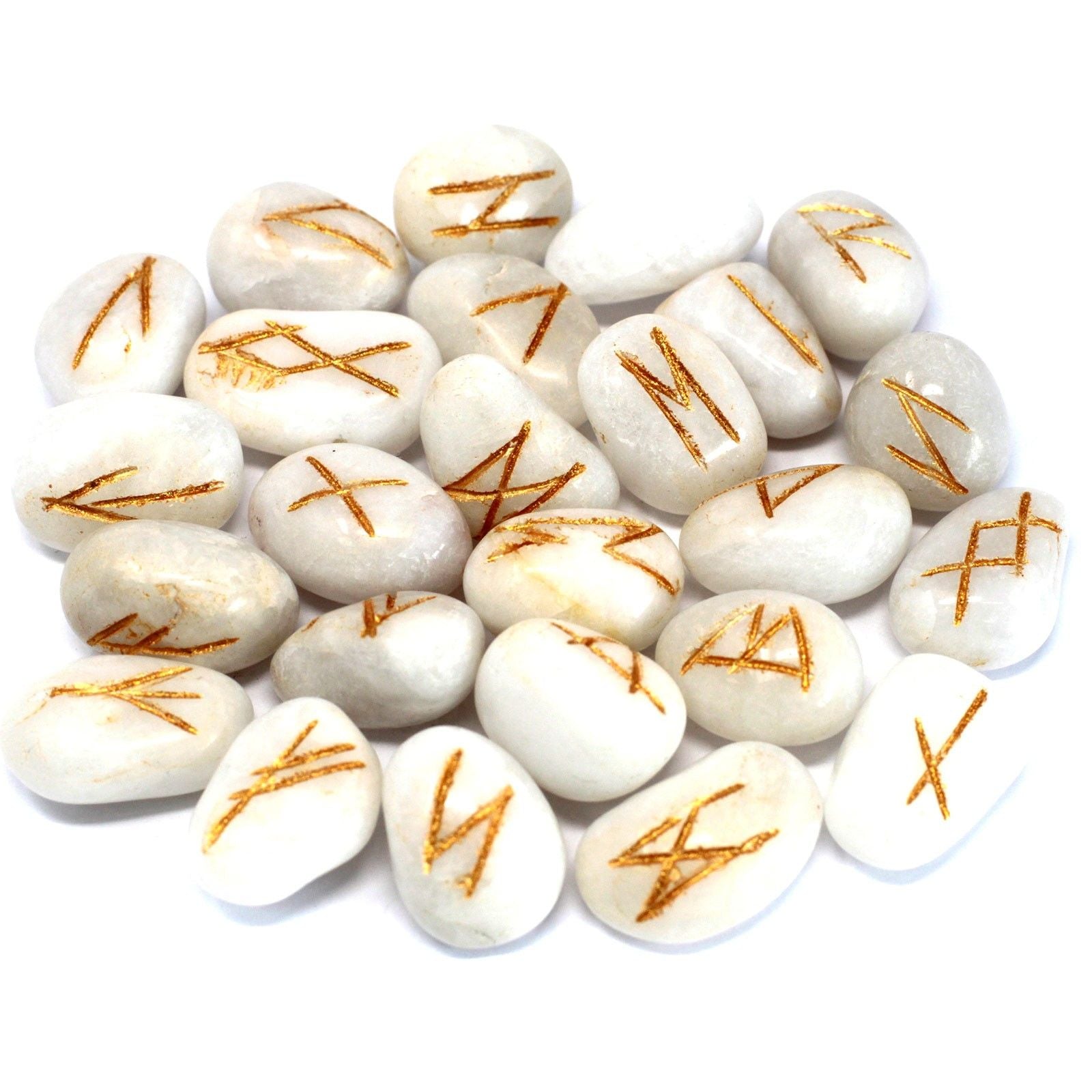 Runes Stone Set in Pouch White Agate for Mystical Insight