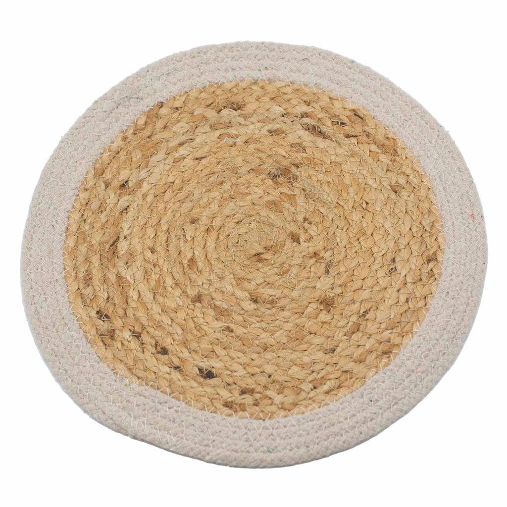 Natural Jute and Cotton Place Mat with Ivory Border 30cm for Dining