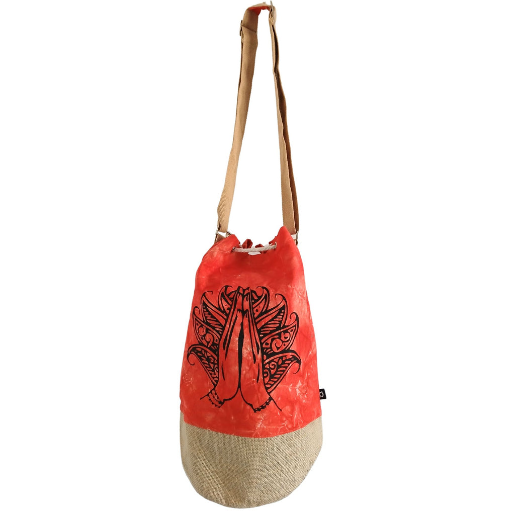 All Natural Backpack in Orange Stonewash with Namaste Hand Design
