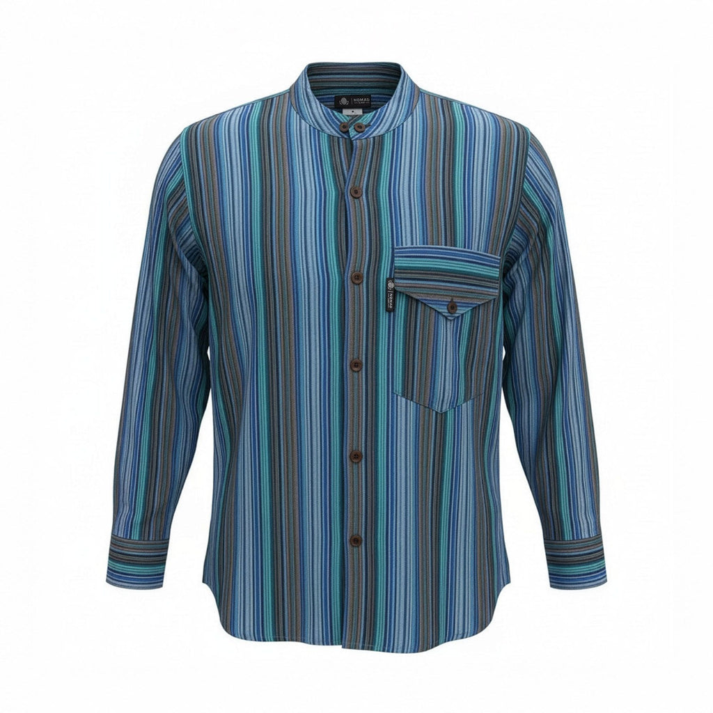 Nomad Sari Grandad Shirt in Turquoise with Striped Pattern