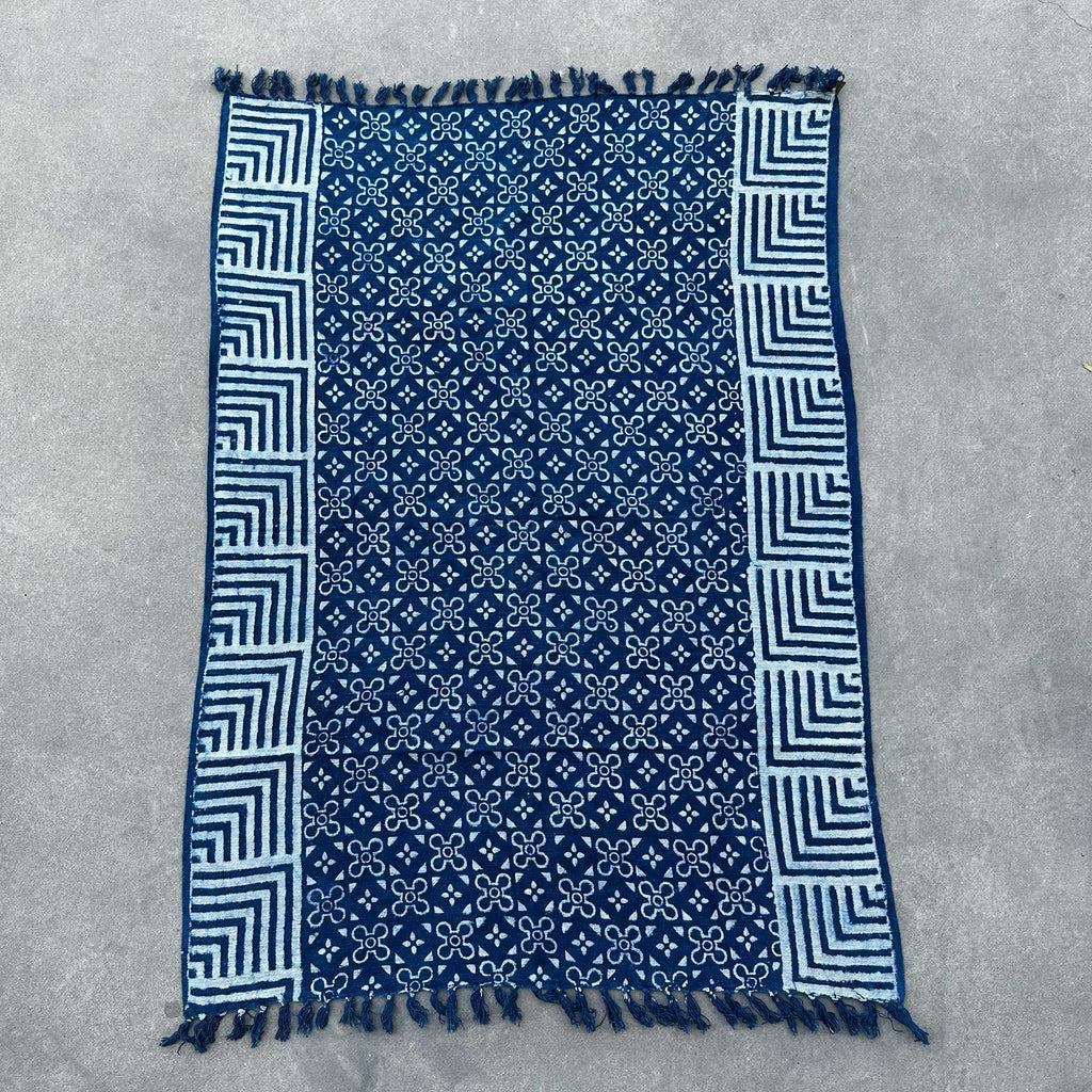 Handmade Indigo Throw with Kasba Tiles Design for Home Decor