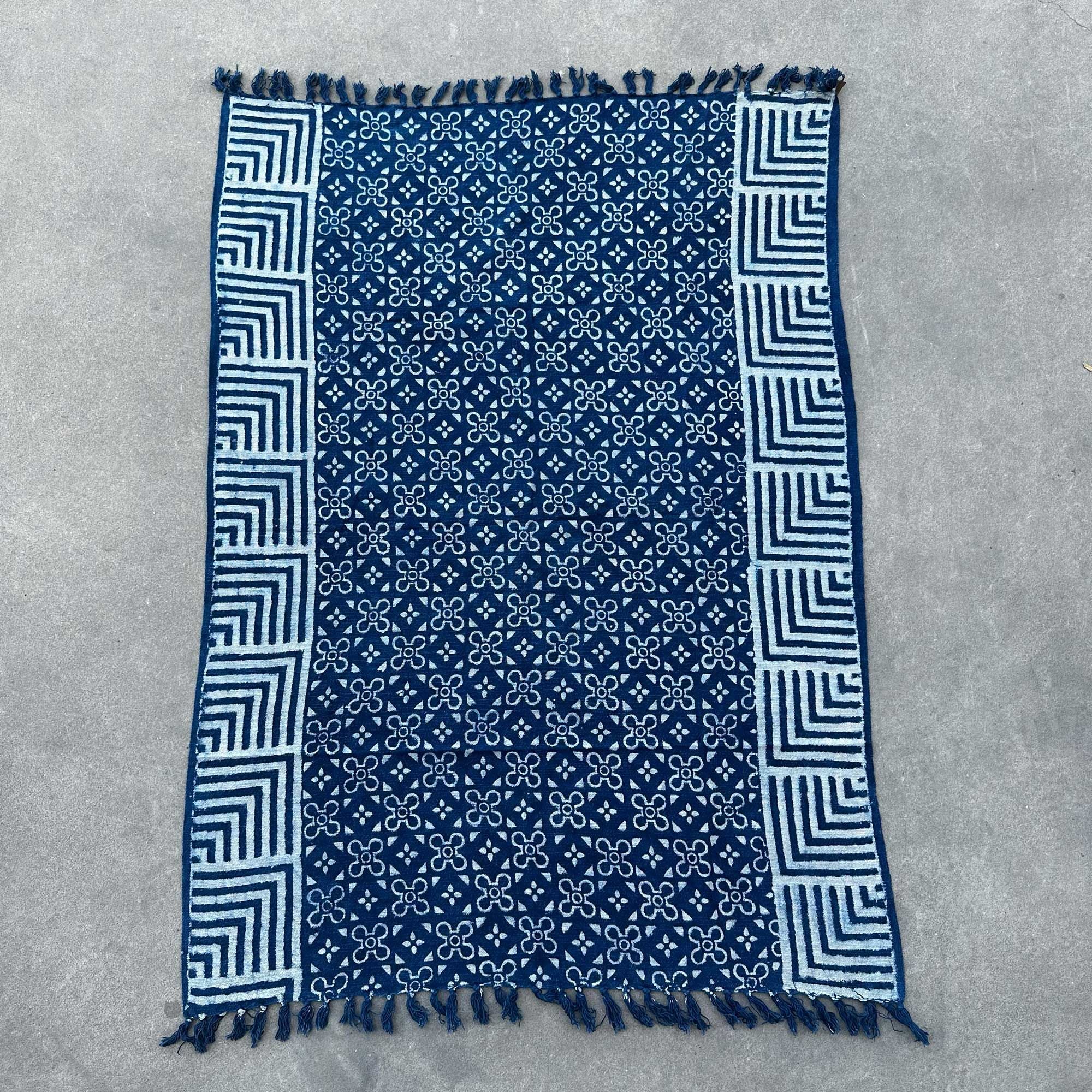 Handmade Indigo Throw with Kasba Tiles Design for Home Decor