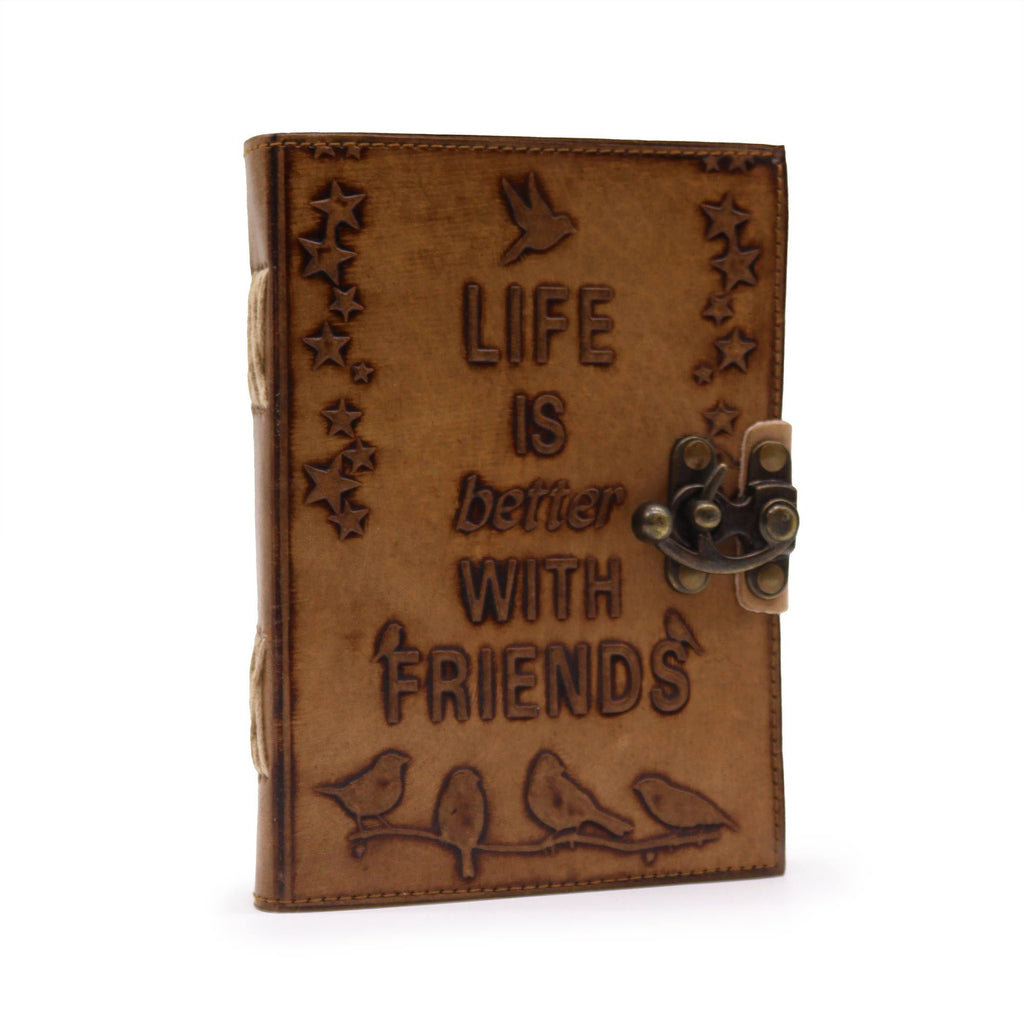 Leather Journal with Plain Paper and Birds Stars Design