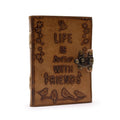 Leather Journal with Plain Paper and Birds Stars Design