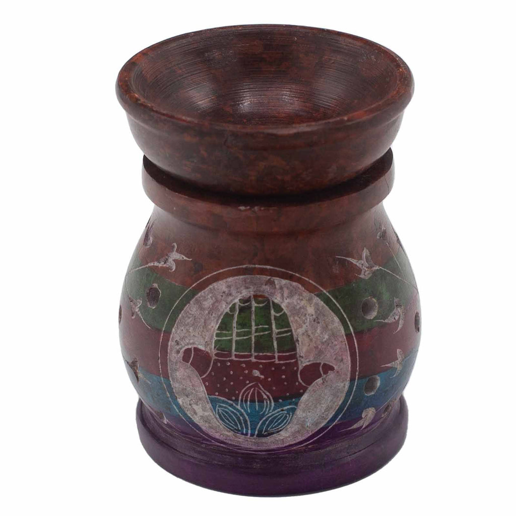 Soapstone Oil Burner 10cm with Hamsa Hand Design in Five Colours