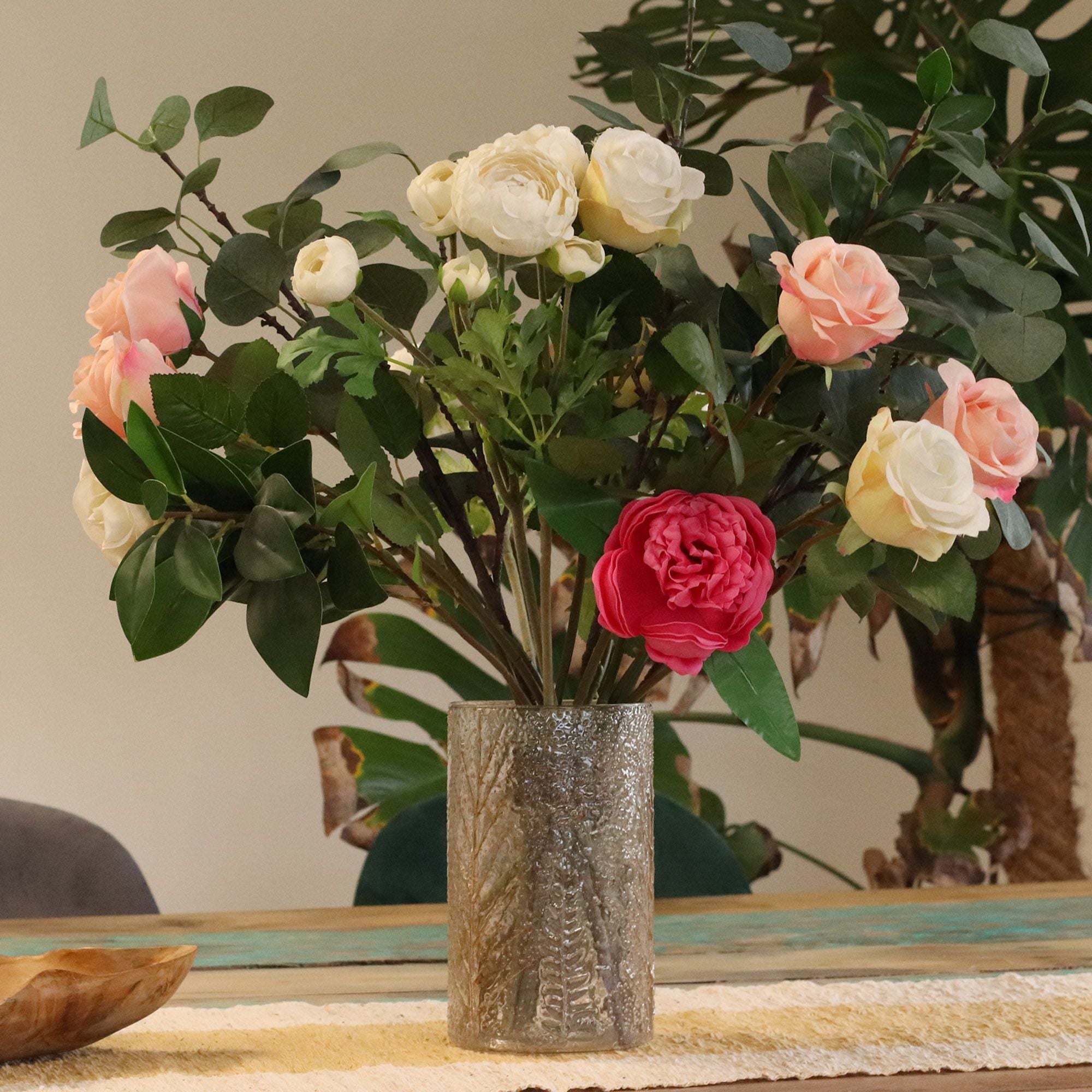 Natural Floral Glass Tall Vase Candle Holder Pino for Home Decor