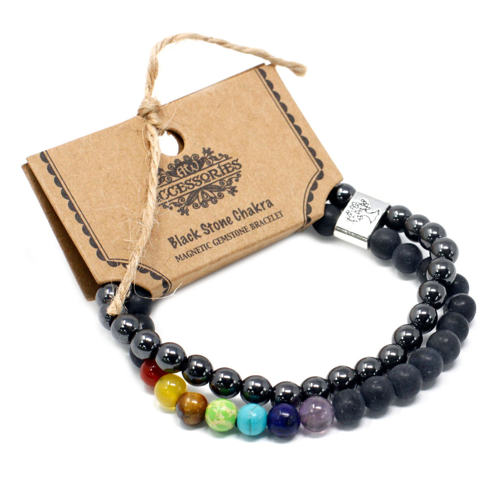 Magnetic Gemstone Bracelet with Black Stone Chakra Design