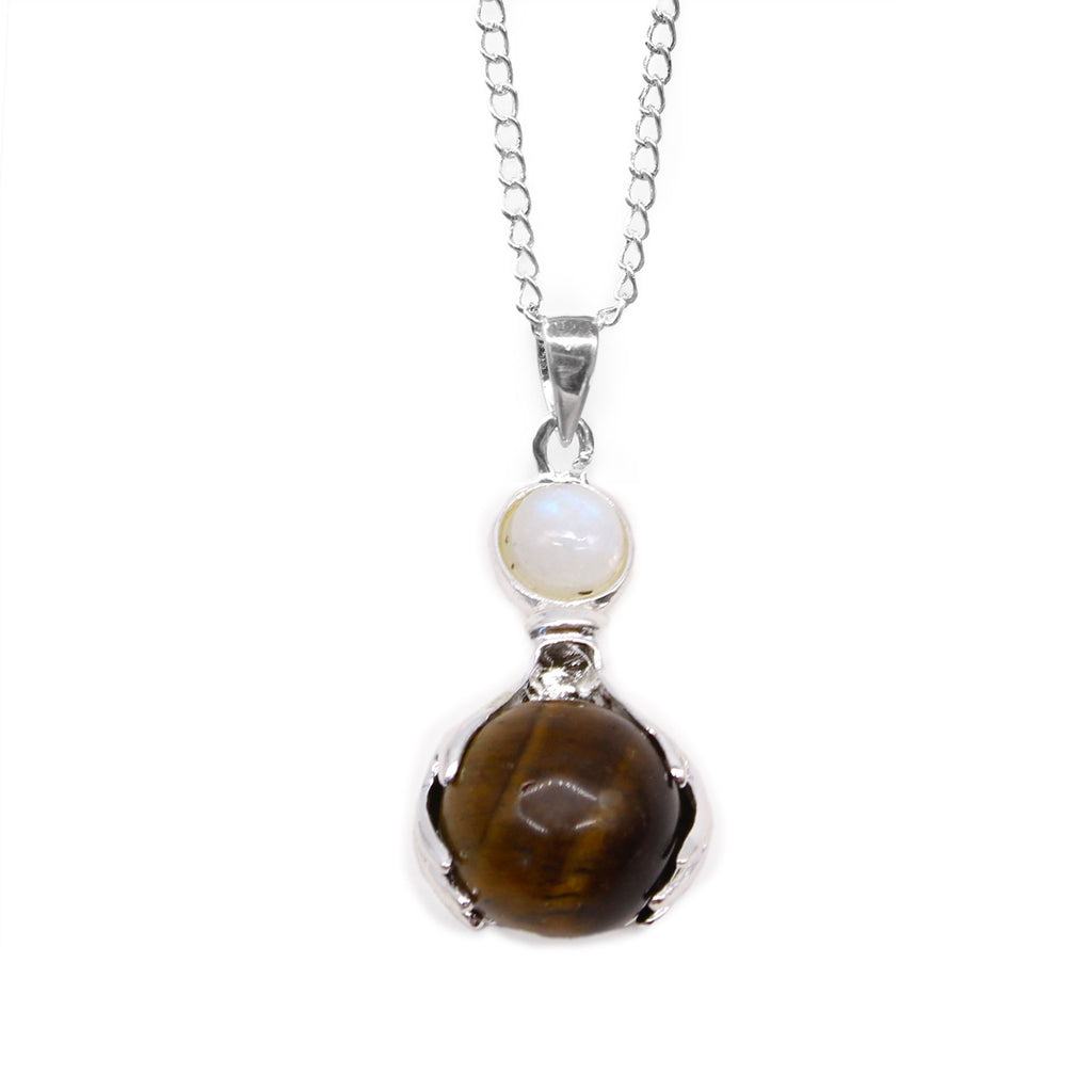 Gemstone Healing Hands Pendant with Tiger Eye and Silver Chain