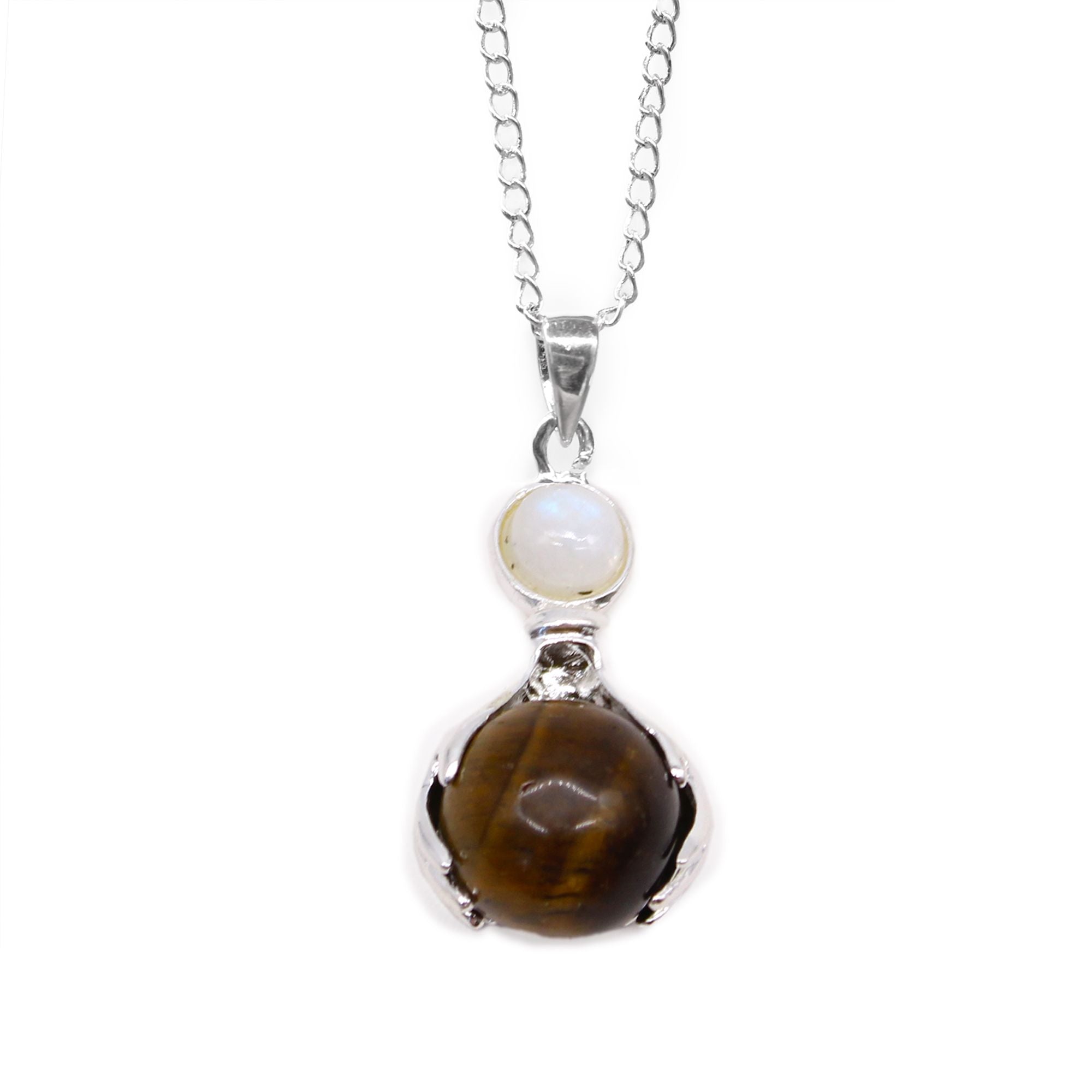Gemstone Healing Hands Pendant with Tiger Eye and Silver Chain