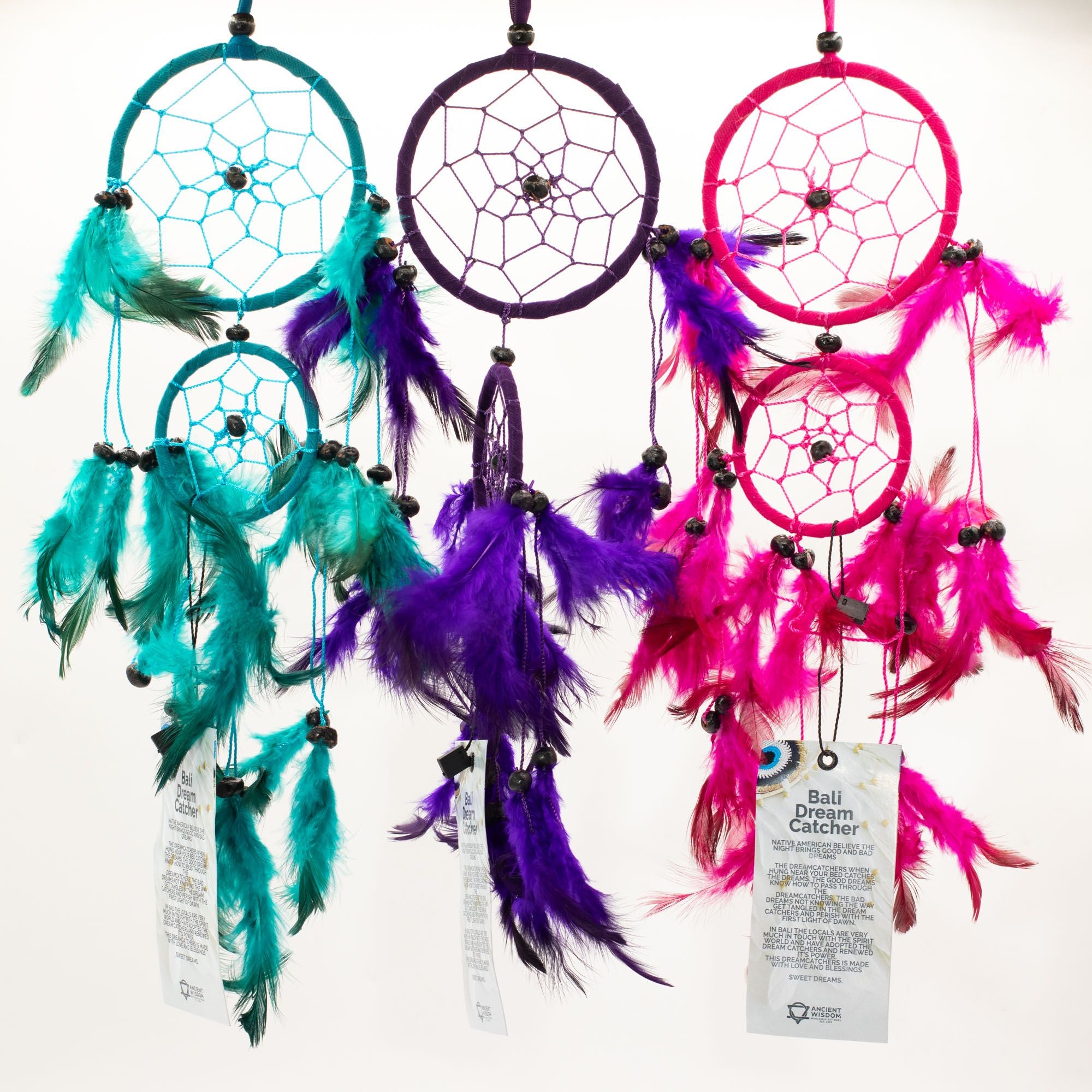 Bali Dreamcatchers Medium Round Turquoise Pink Purple Design