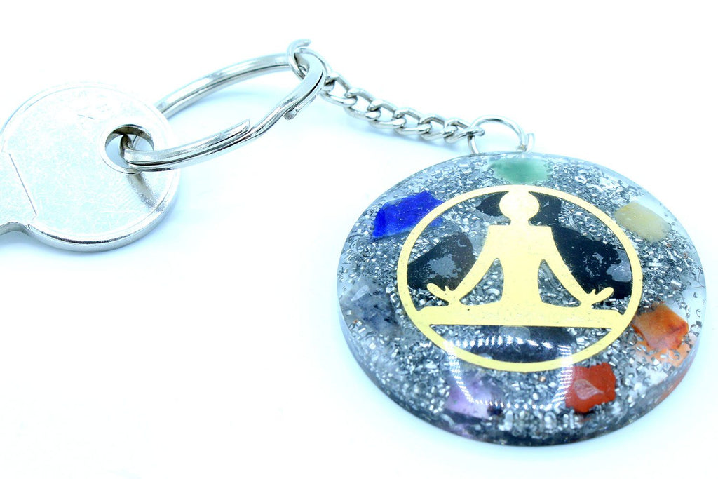 Orgonite Power Keyring with Buddha and Seven Chakra Design