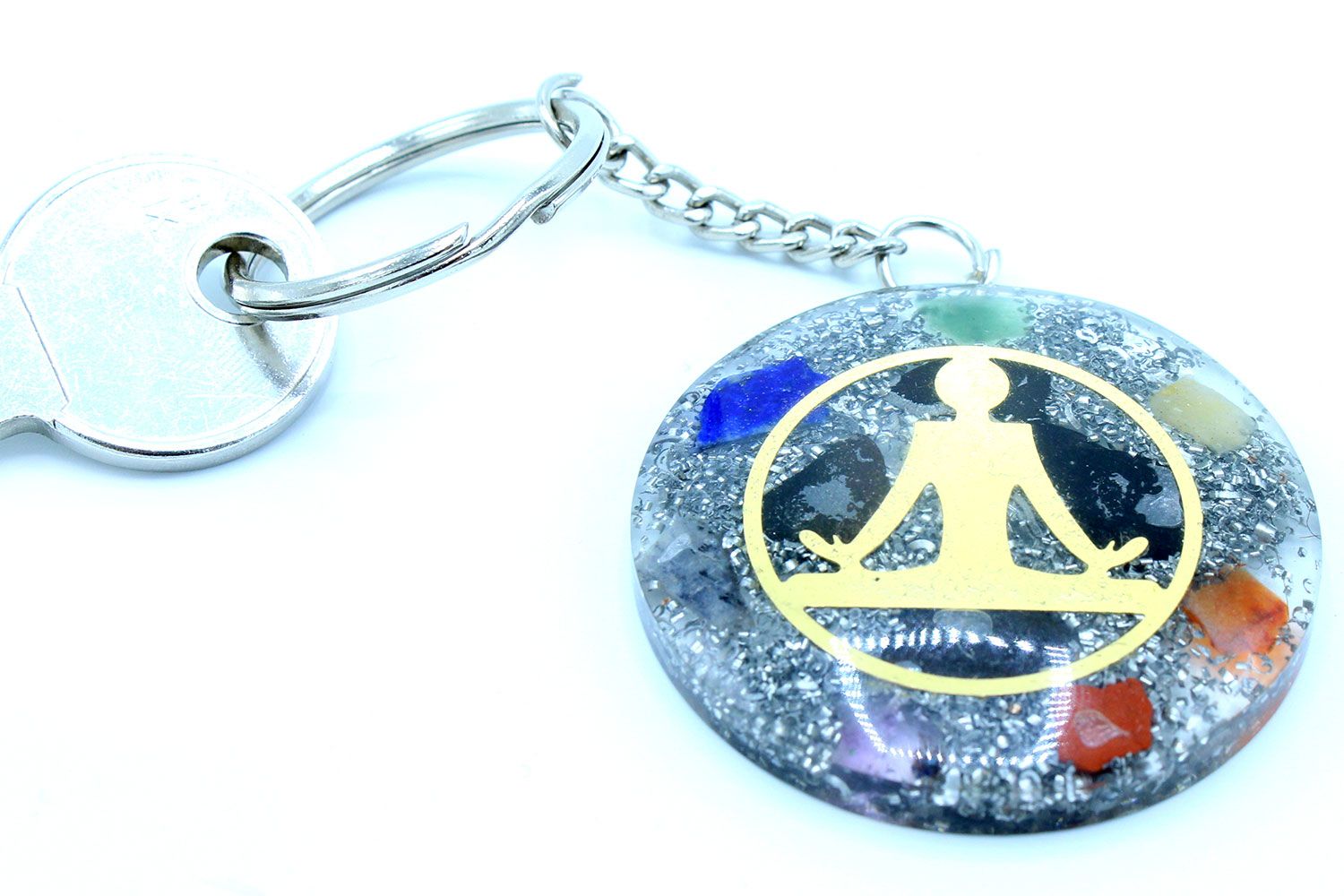 Orgonite Power Keyring with Buddha and Seven Chakra Design