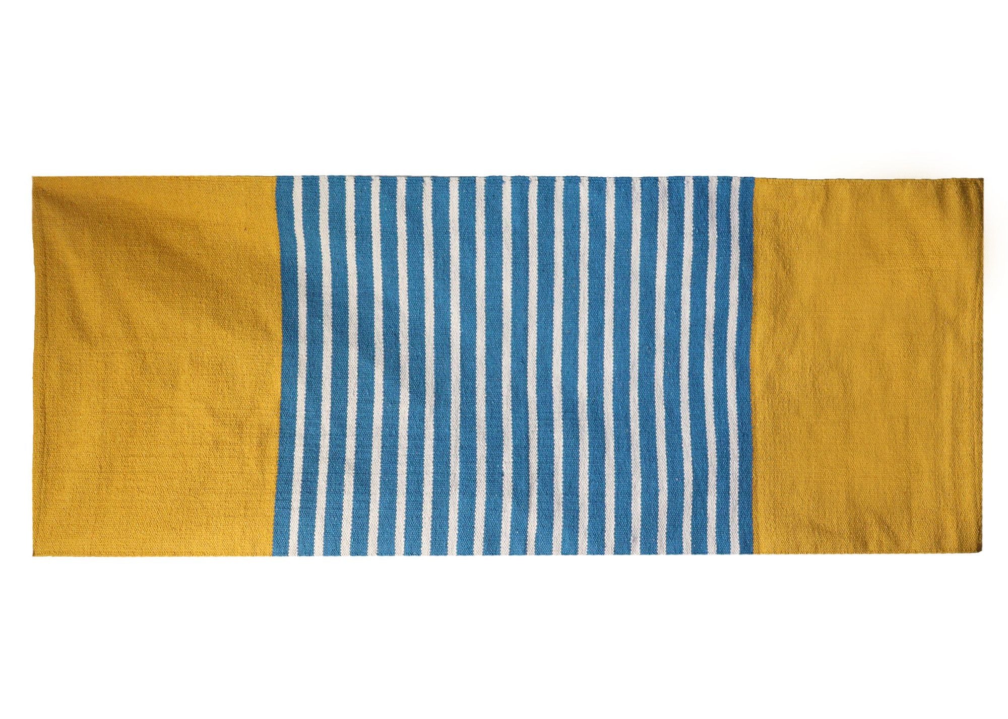 Indian Cotton Rug in Yellow and Blue 70x170cm for Home Decor
