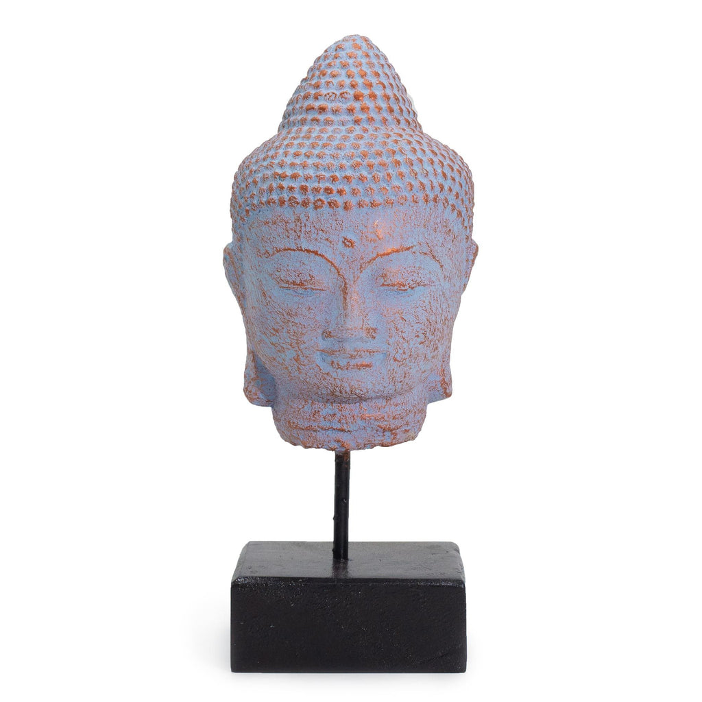 Stillness Buddha Head on Stand in Blue Copper for Serenity Decor