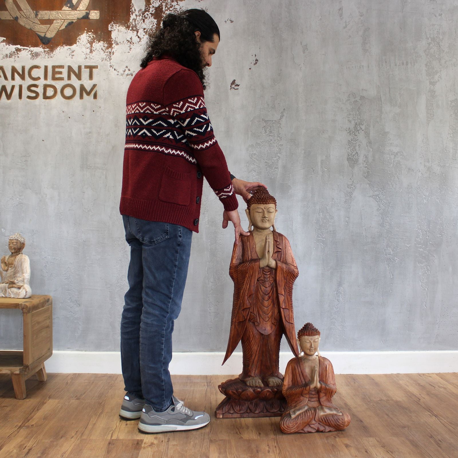 Buddha Statue Standing Whitewash 1m Welcome for Home Decor