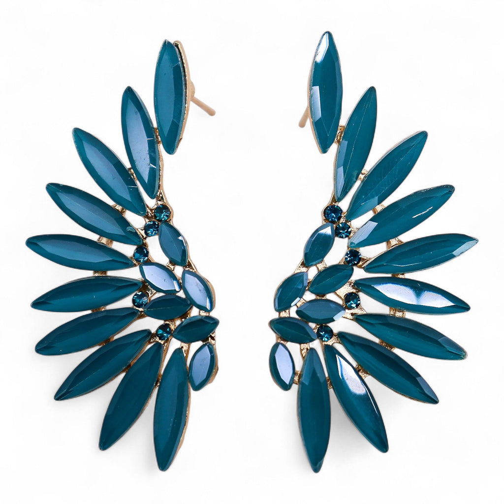Teal Green Vintage Glass Angel Wings Earrings for Elegant Style