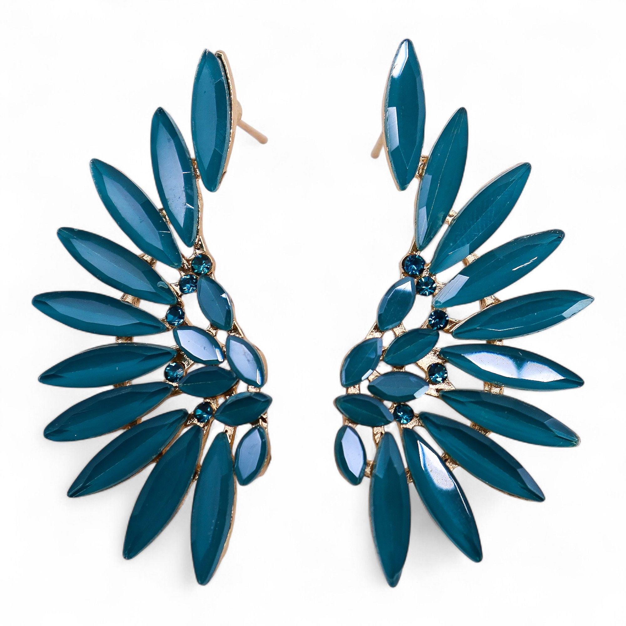 Teal Green Vintage Glass Angel Wings Earrings for Elegant Style