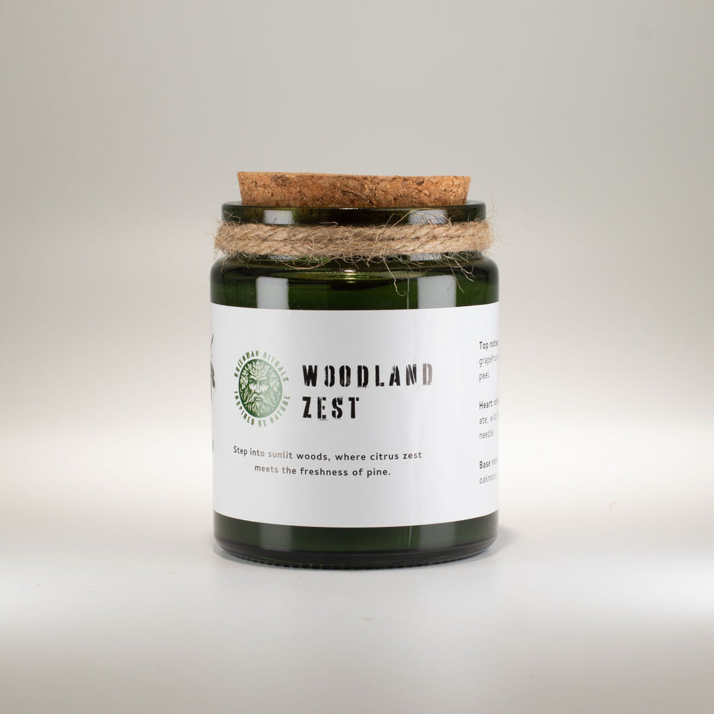 Greenman Woodwick Soy Candle Woodland Zest in Green Glass Jar