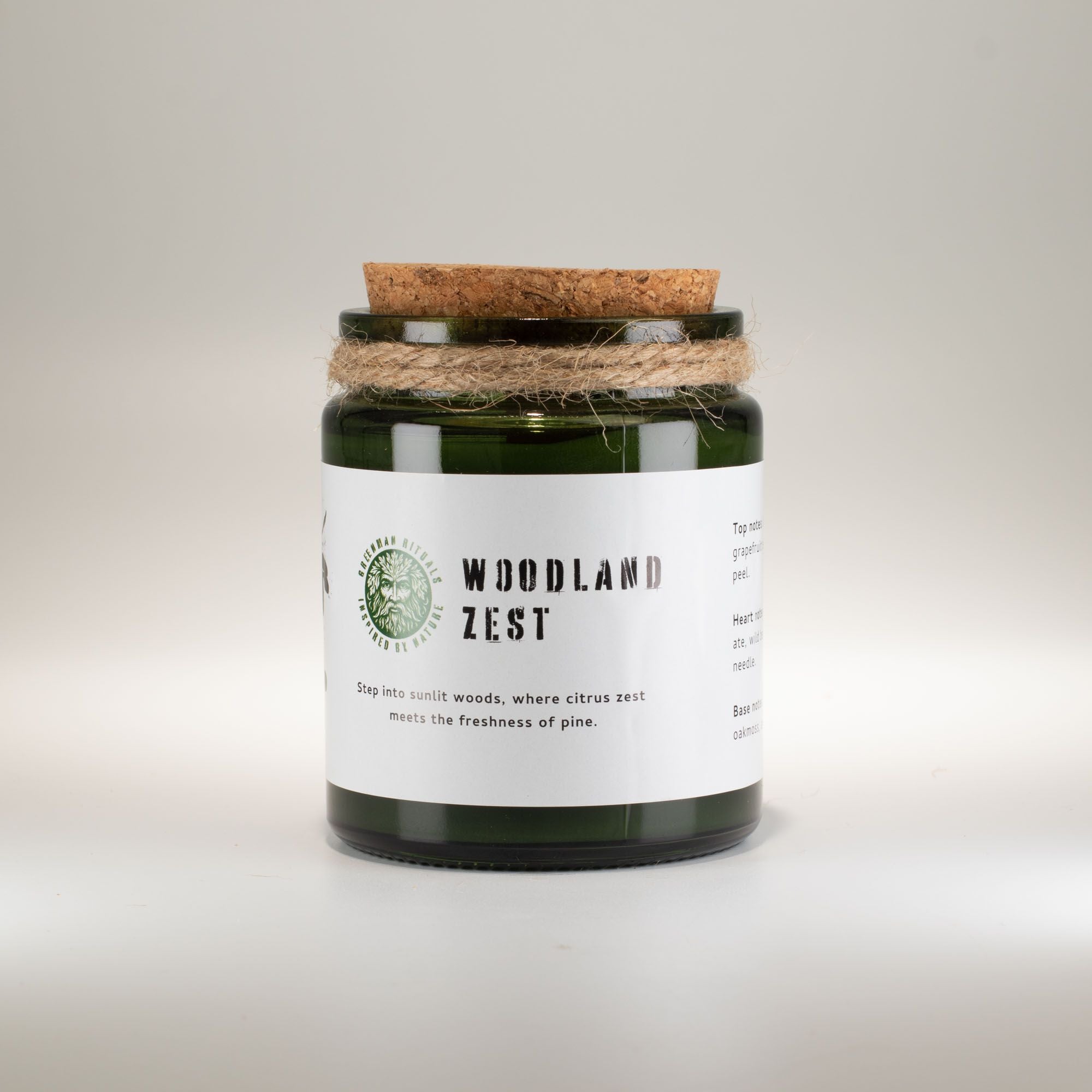 Greenman Woodwick Soy Candle Woodland Zest in Green Glass Jar