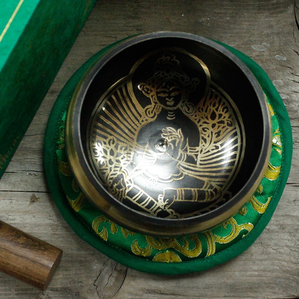 Green Tara Singing Bowl Set 10cm with Wooden Stick for Meditation